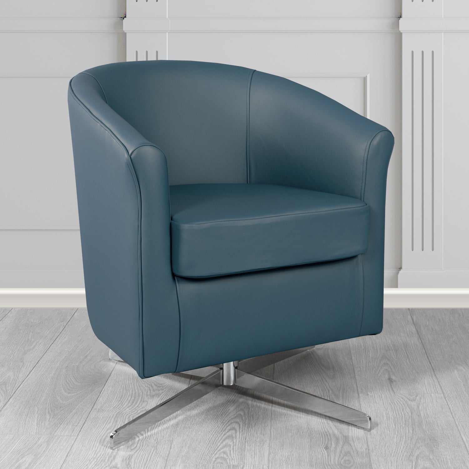 Cannes Genuine Leather Swivel Tub Chair Timeless Curved Design