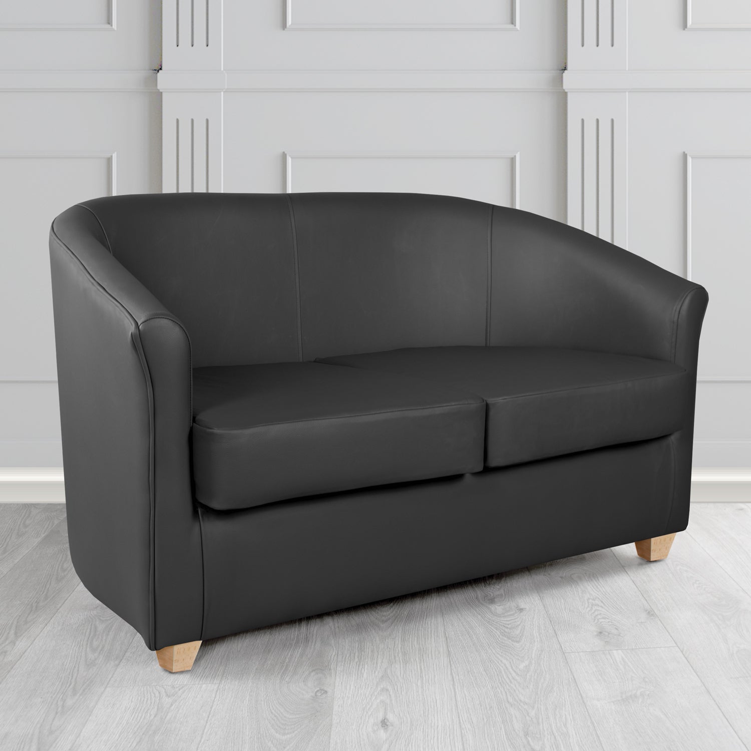 Cannes 2 Seater Tub Sofa in Madrid Black Faux Leather - The Tub Chair Shop