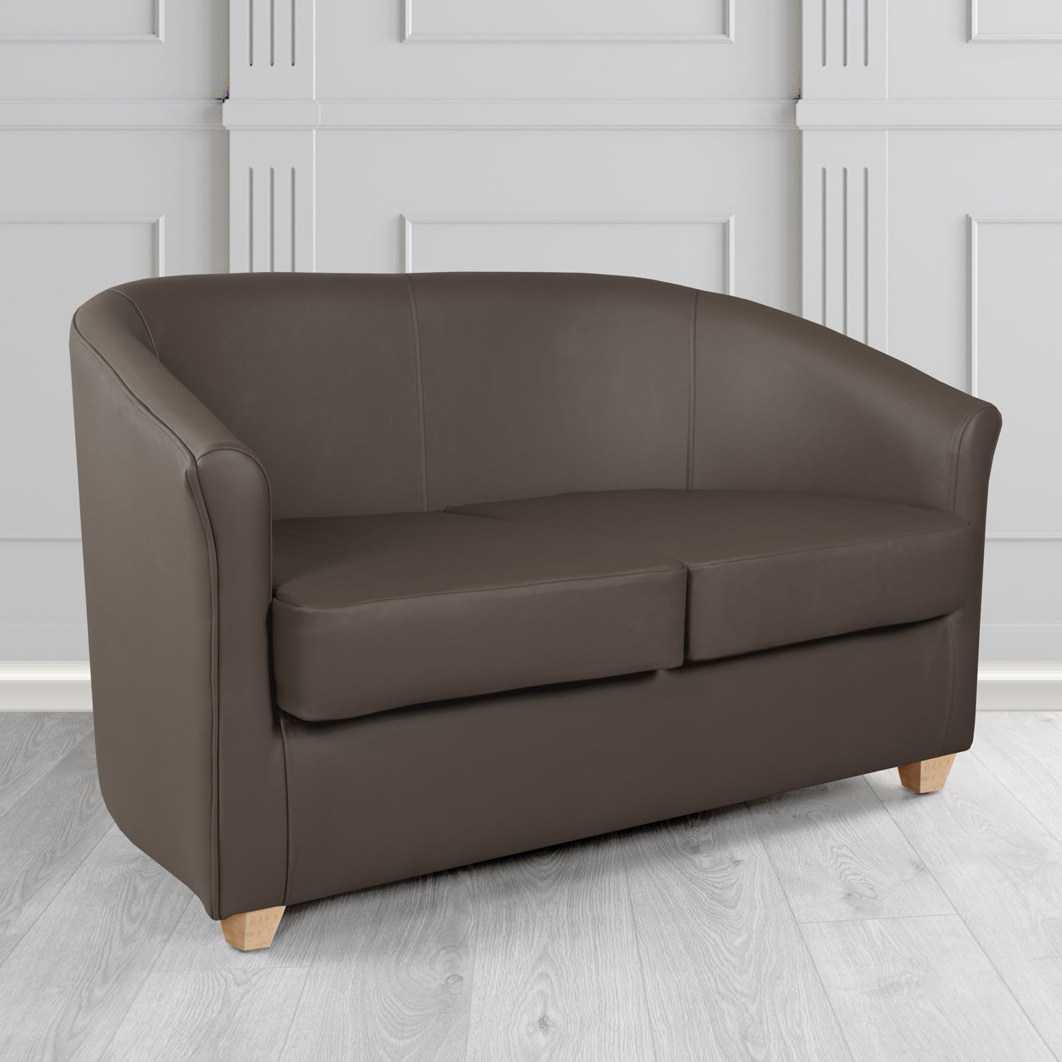 Cannes 2 Seater Tub Sofa in Madrid Chocolate Faux Leather - The Tub Chair Shop