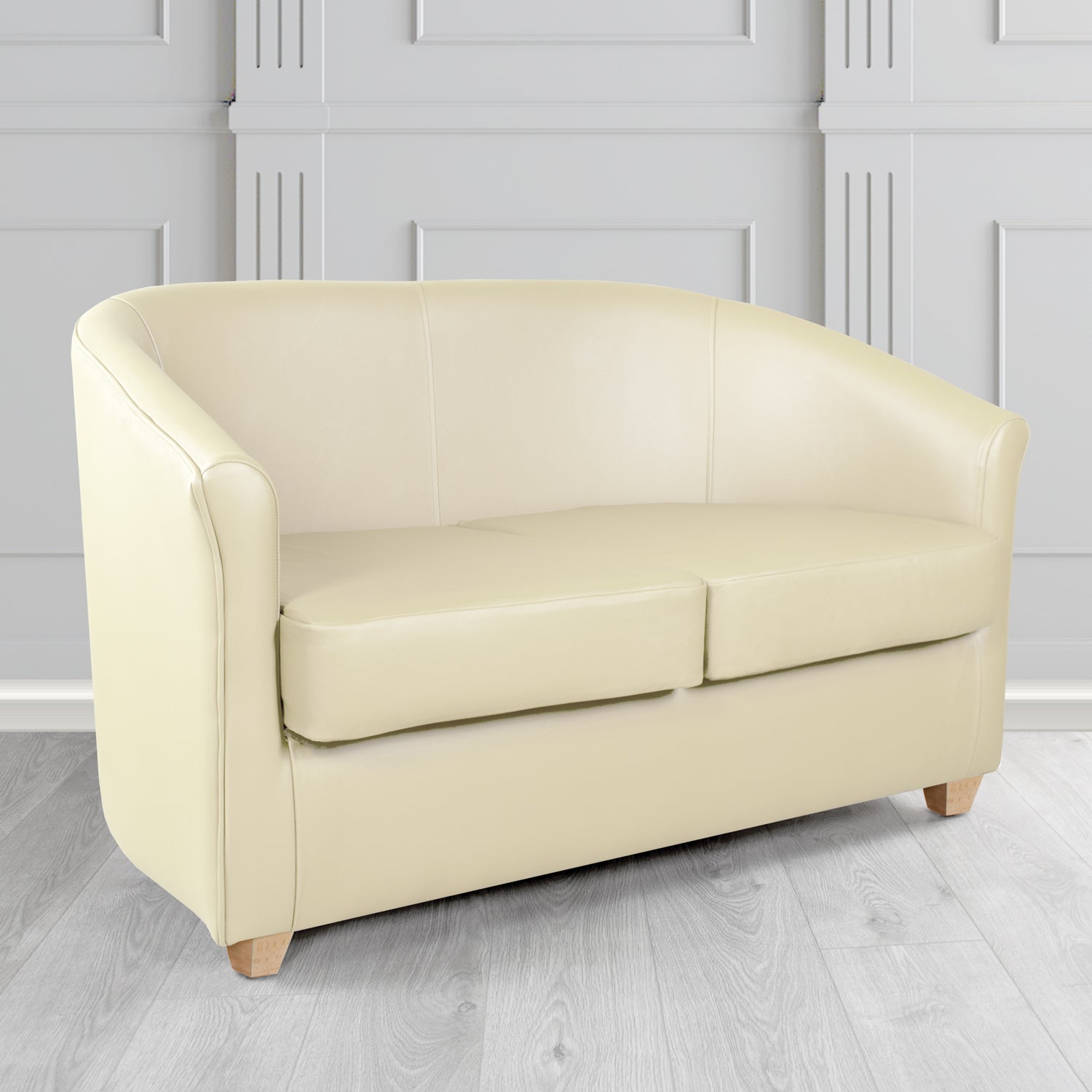 Cannes 2 Seater Tub Sofa in Madrid Cream Faux Leather - The Tub Chair Shop