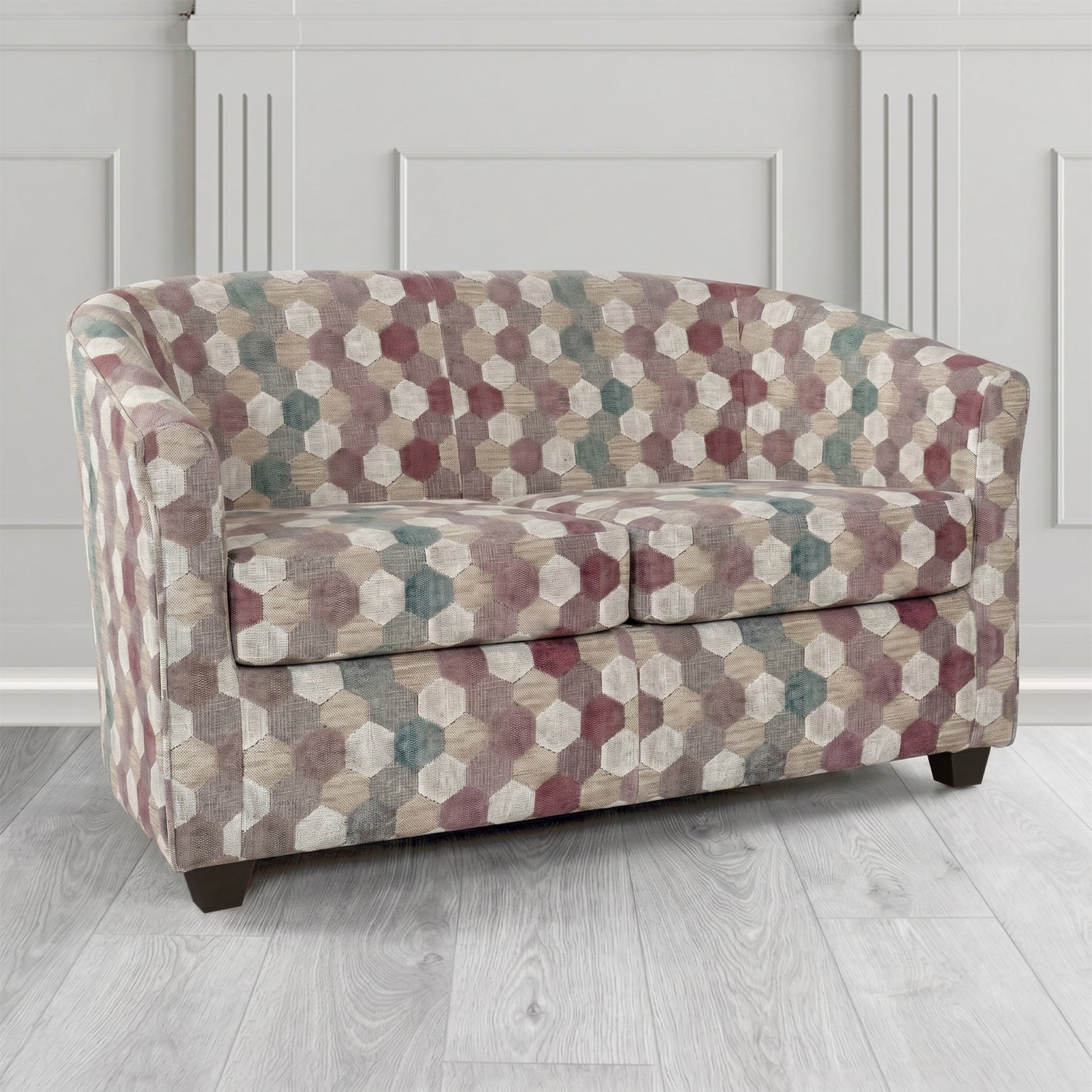 Cannes 2 Seater Tub Sofa in Cristina Marrone Extravaganza Honeycomb Velvet Pattern Fabric