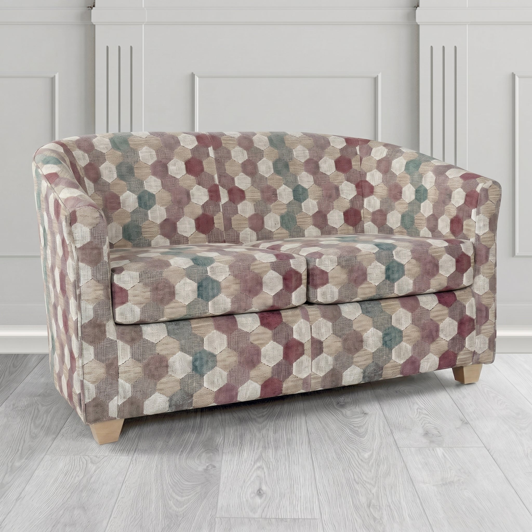 Cannes 2 Seater Tub Sofa in Cristina Marrone Extravaganza Honeycomb Velvet Pattern Fabric