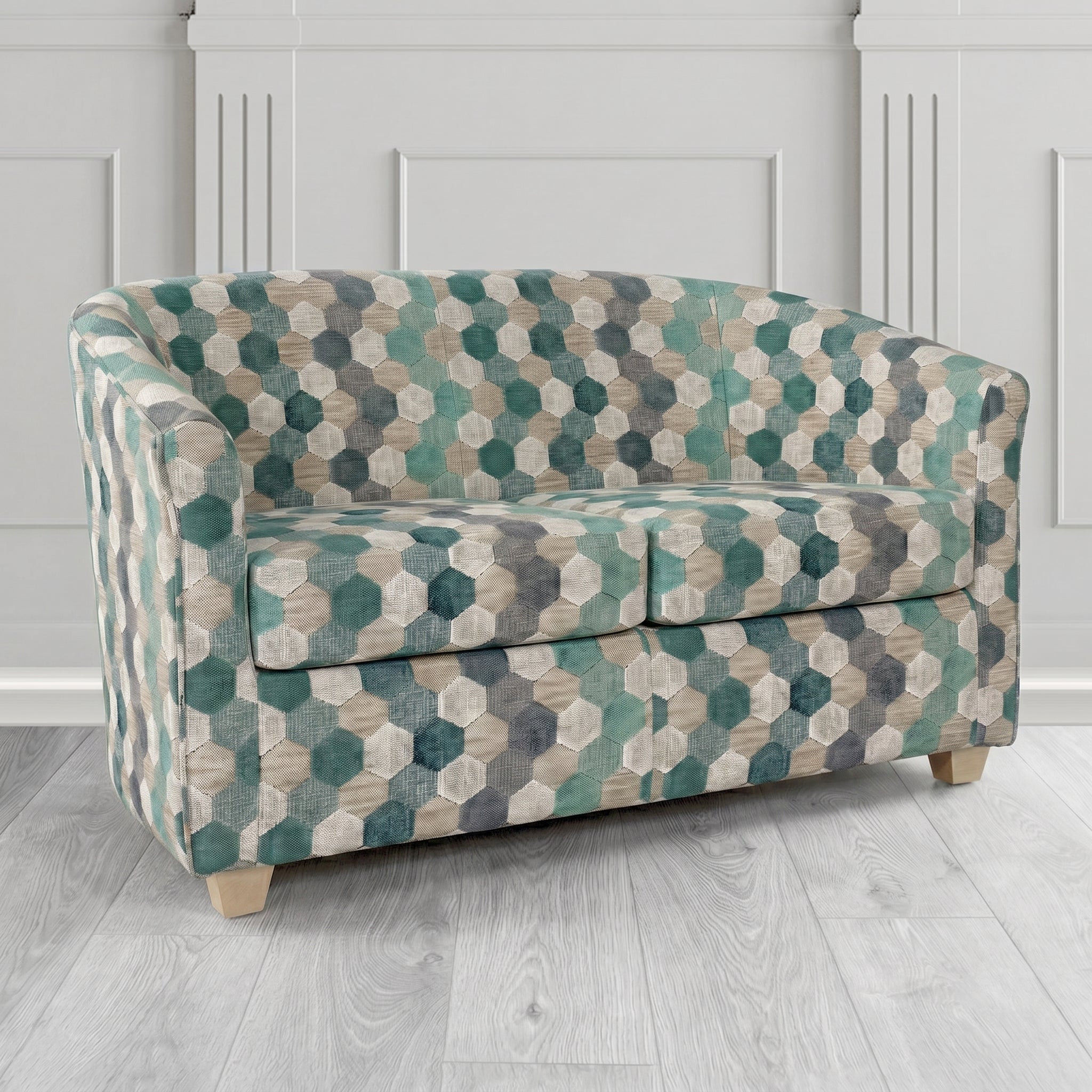 Cannes 2 Seater Tub Sofa in Cristina Marrone Extravaganza Honeycomb Velvet Pattern Fabric