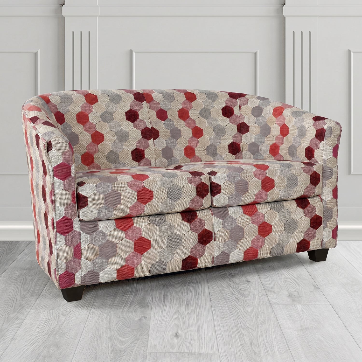 Cannes 2 Seater Tub Sofa in Cristina Marrone Extravaganza Honeycomb Velvet Pattern Fabric