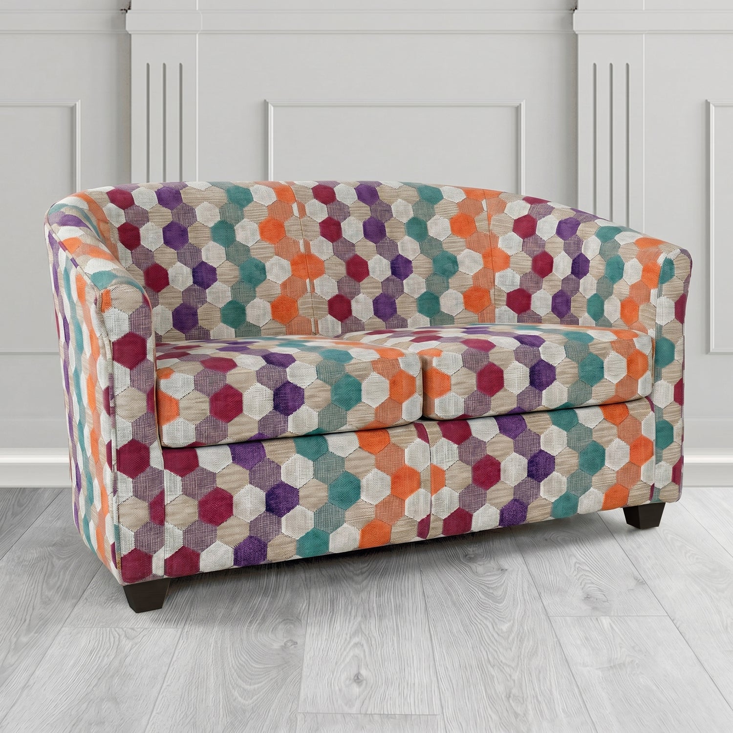 Cannes 2 Seater Tub Sofa in Cristina Marrone Extravaganza Honeycomb Velvet Pattern Fabric