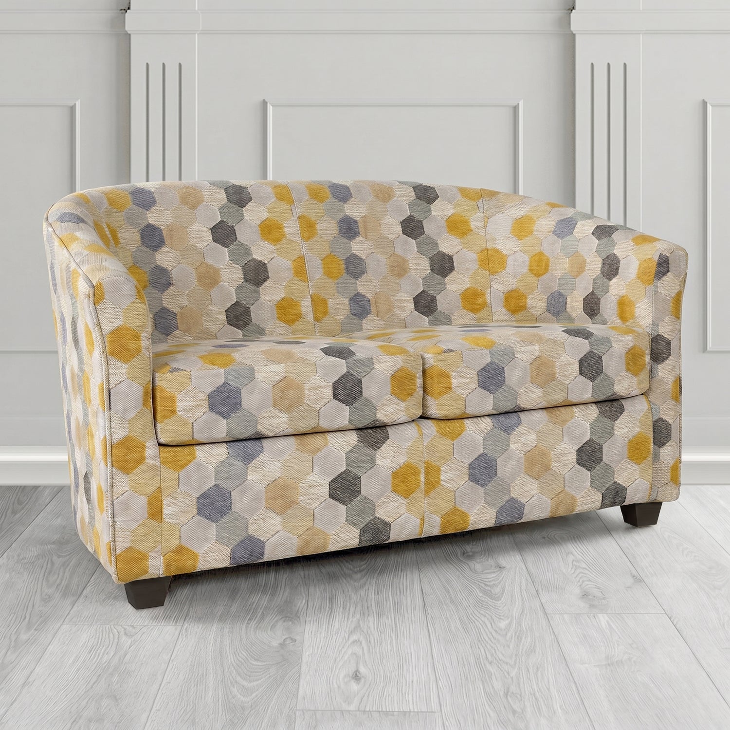 Cannes 2 Seater Tub Sofa in Cristina Marrone Extravaganza Honeycomb Velvet Pattern Fabric