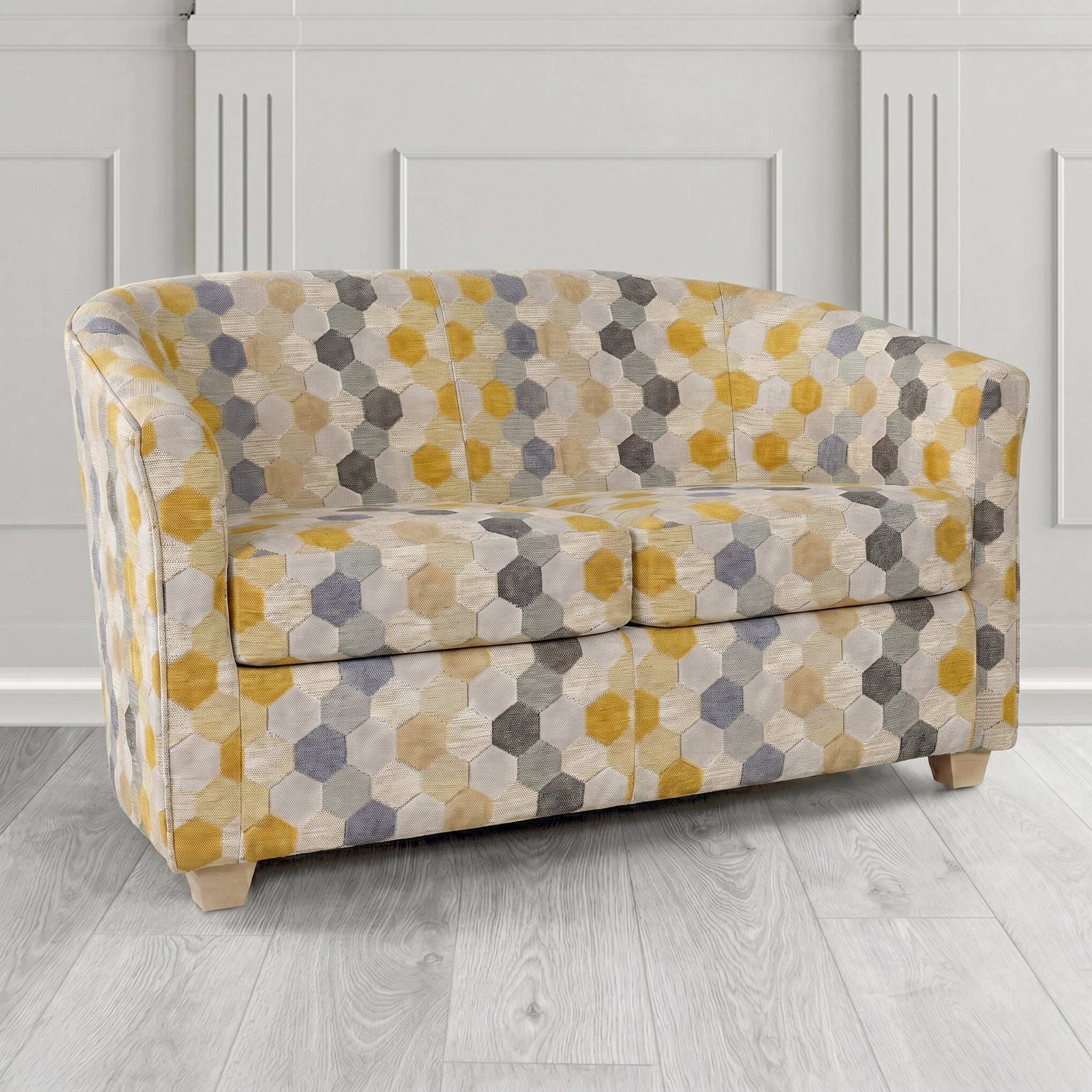 Cannes 2 Seater Tub Sofa in Cristina Marrone Extravaganza Honeycomb Velvet Pattern Fabric