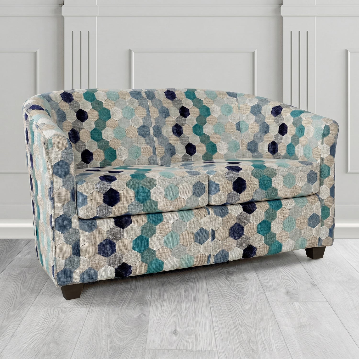 Cannes 2 Seater Tub Sofa in Cristina Marrone Extravaganza Honeycomb Velvet Pattern Fabric