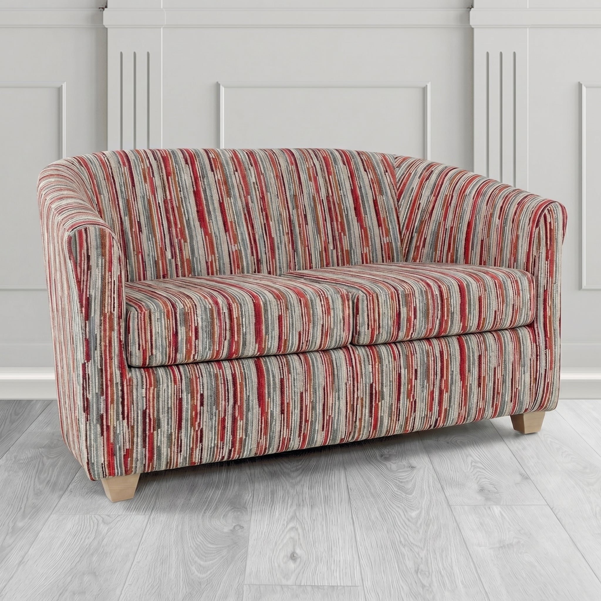 Cannes 2 Seater Tub Sofa in Cristina Marrone Extravaganza Stripe Fabric