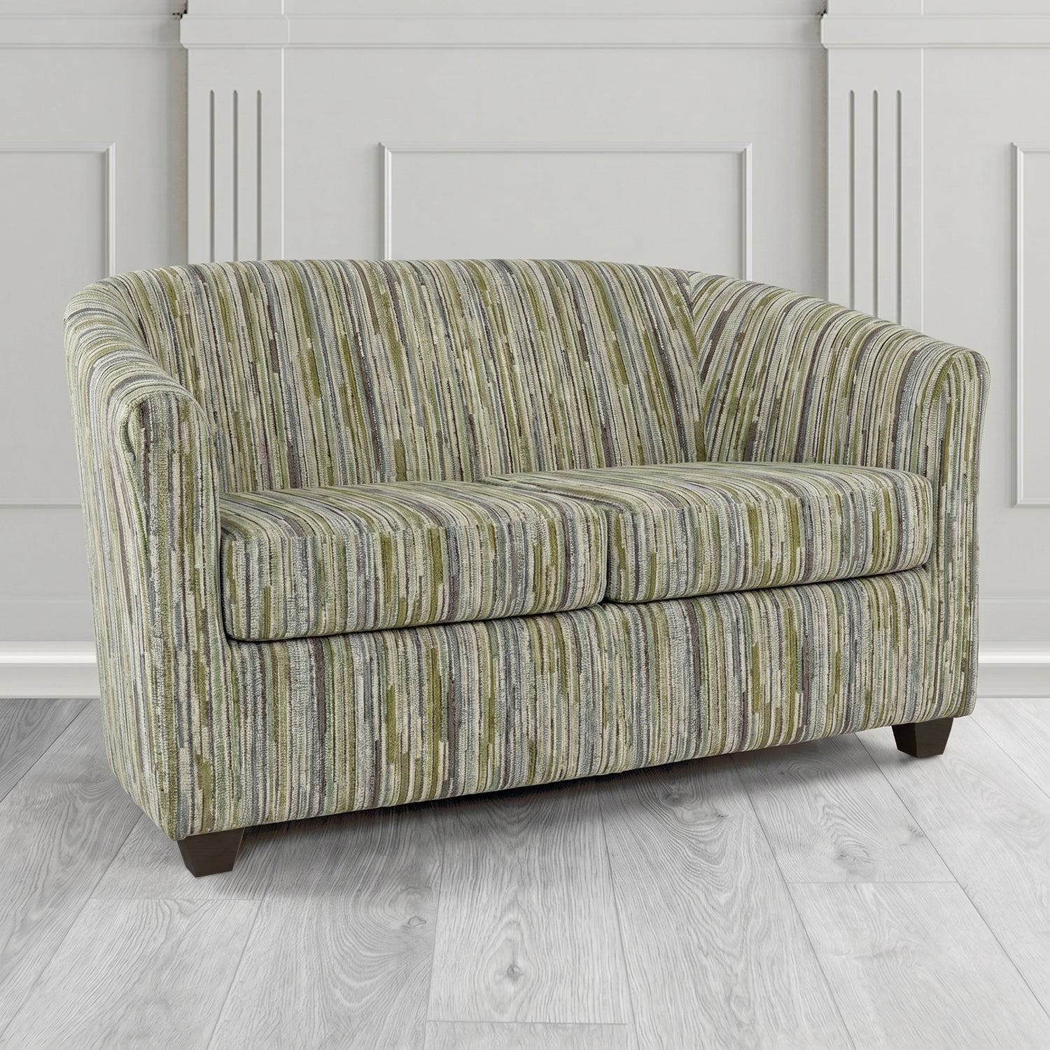 Cannes 2 Seater Tub Sofa in Cristina Marrone Extravaganza Stripe Fabric