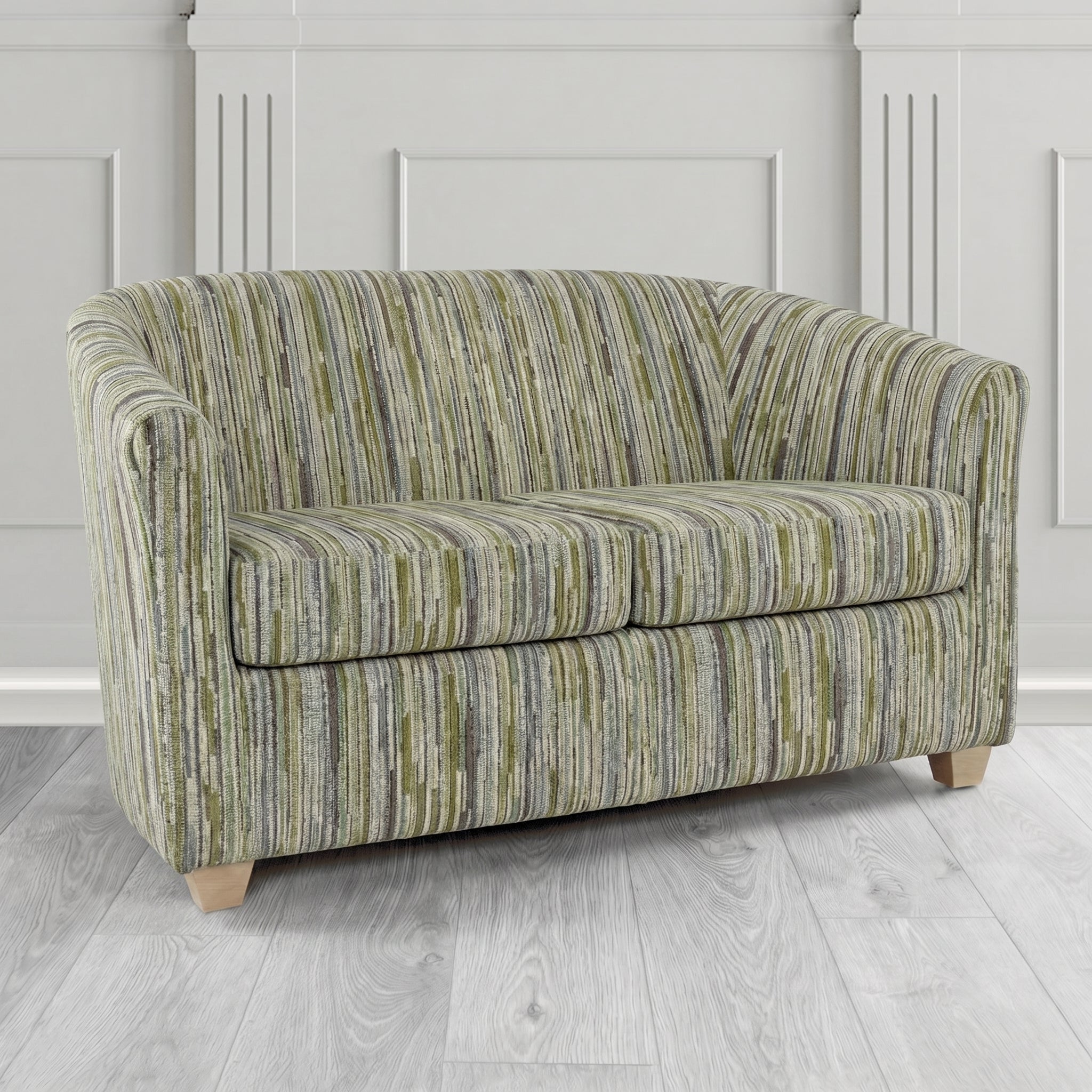 Cannes 2 Seater Tub Sofa in Cristina Marrone Extravaganza Stripe Fabric