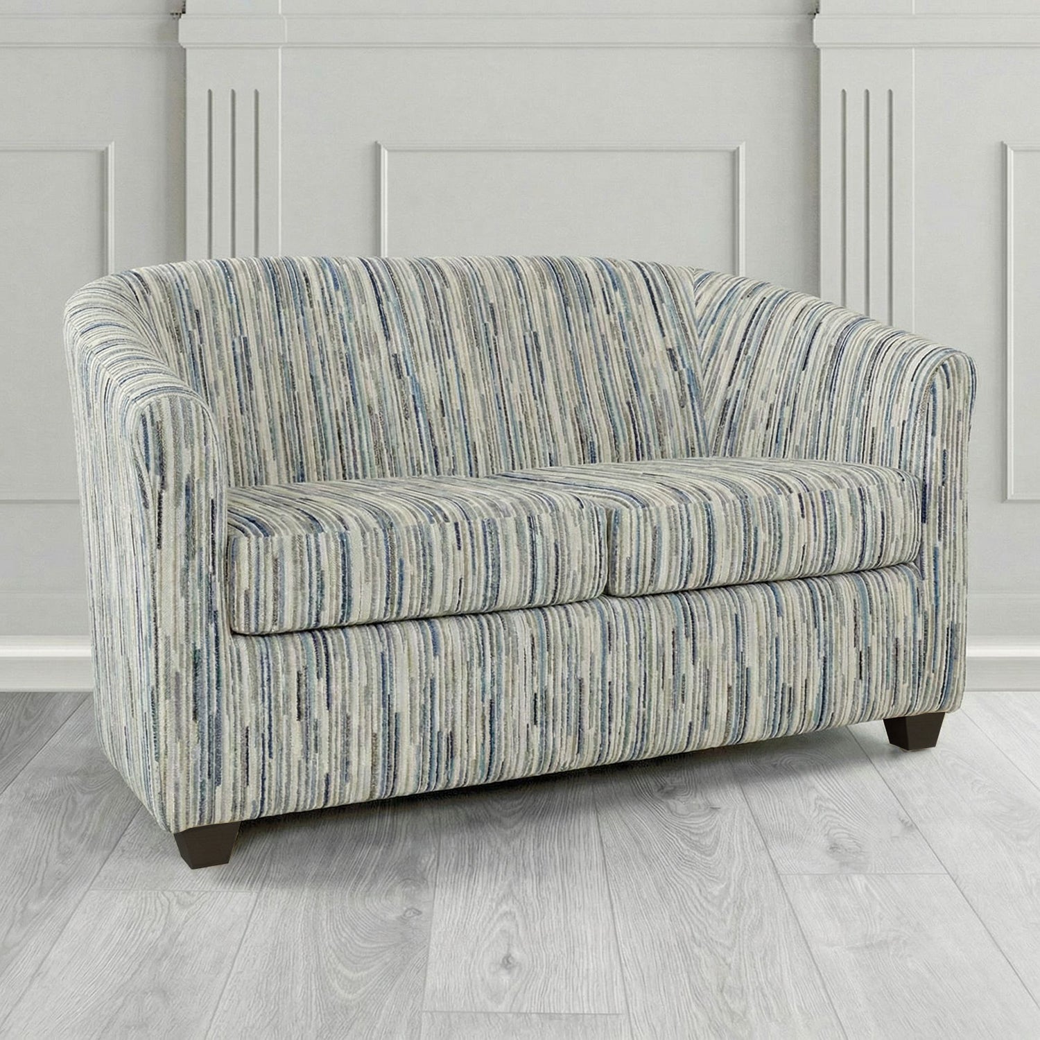 Cannes 2 Seater Tub Sofa in Cristina Marrone Extravaganza Stripe Fabric