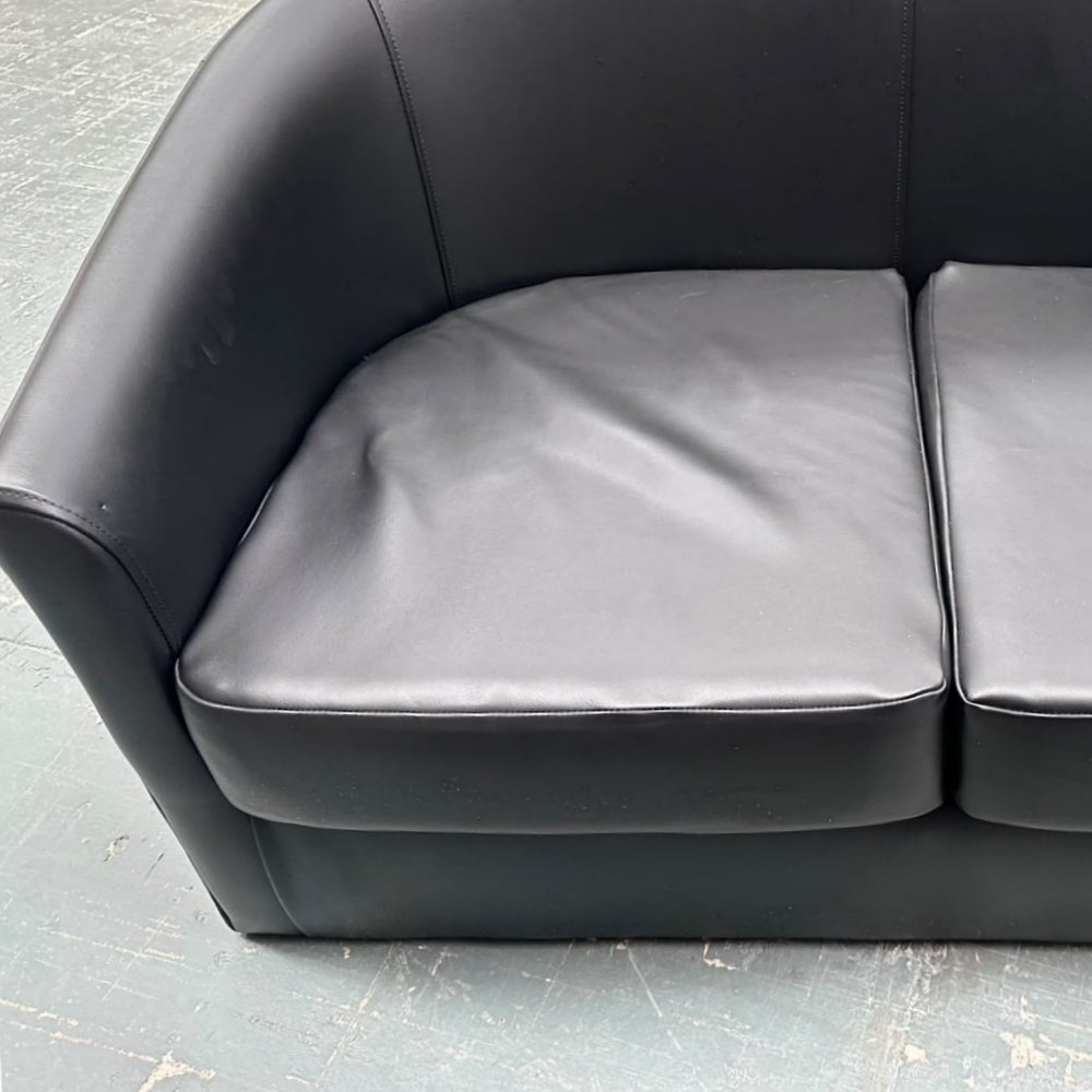 Cannes 2 Seater Tub Sofa in Chieftain Fabrics Just Colour Cobalt Crib 5 Faux Leather with Light Wood Legs - Ex Display / Marked