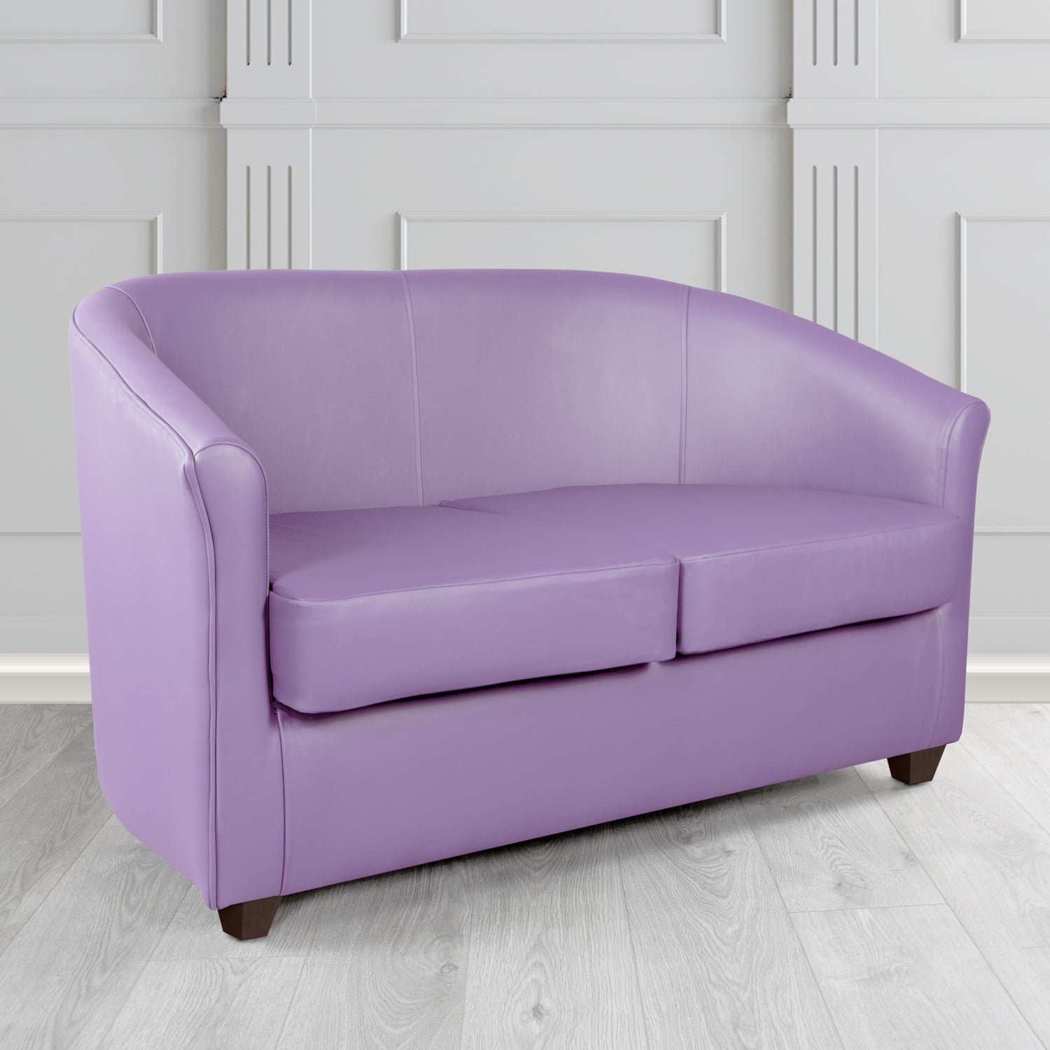 Cannes 2 Seater Tub Sofa in Just Colour Crib 5 Faux Leather with Dark Wood Legs