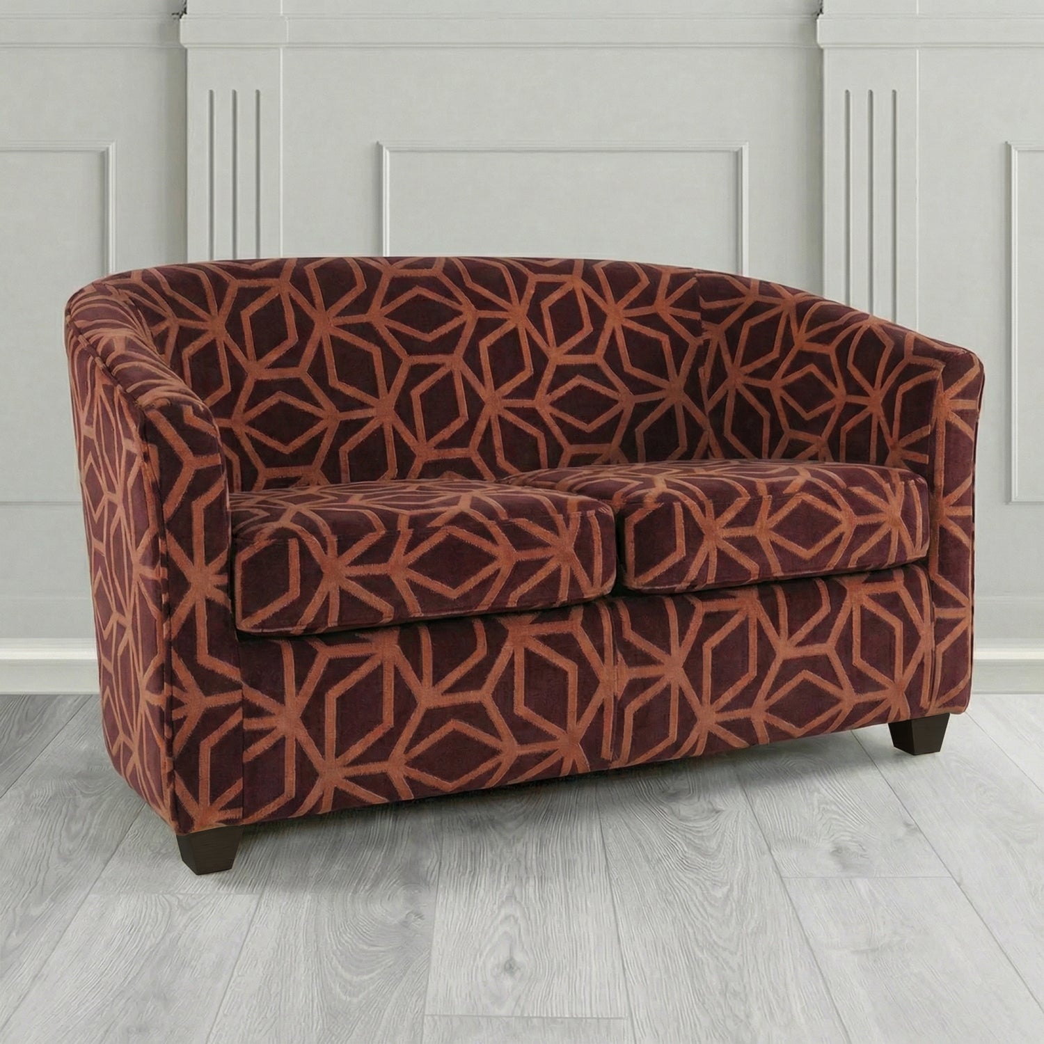 Cannes 2 Seater Tub Sofa in Panaz Fabrics Lexington Corinthia Geometric Crib 5 Velvet Fabric