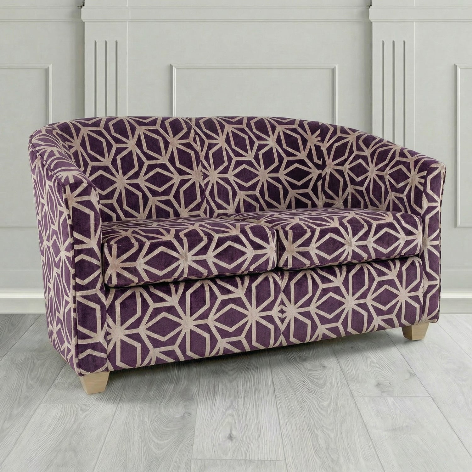 Cannes 2 Seater Tub Sofa in Panaz Fabrics Lexington Corinthia Geometric Crib 5 Velvet Fabric
