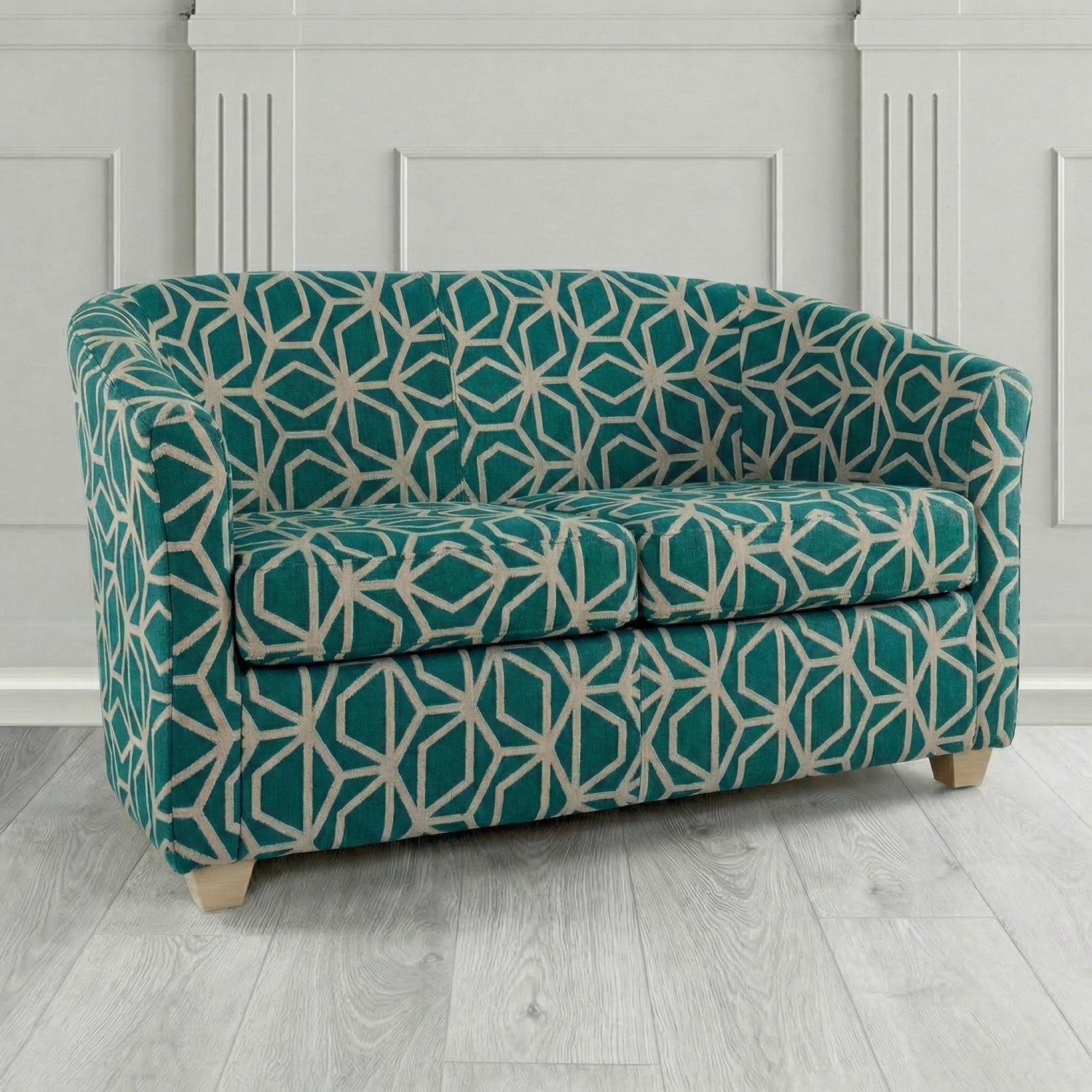 Cannes 2 Seater Tub Sofa in Panaz Fabrics Lexington Corinthia Geometric Crib 5 Velvet Fabric