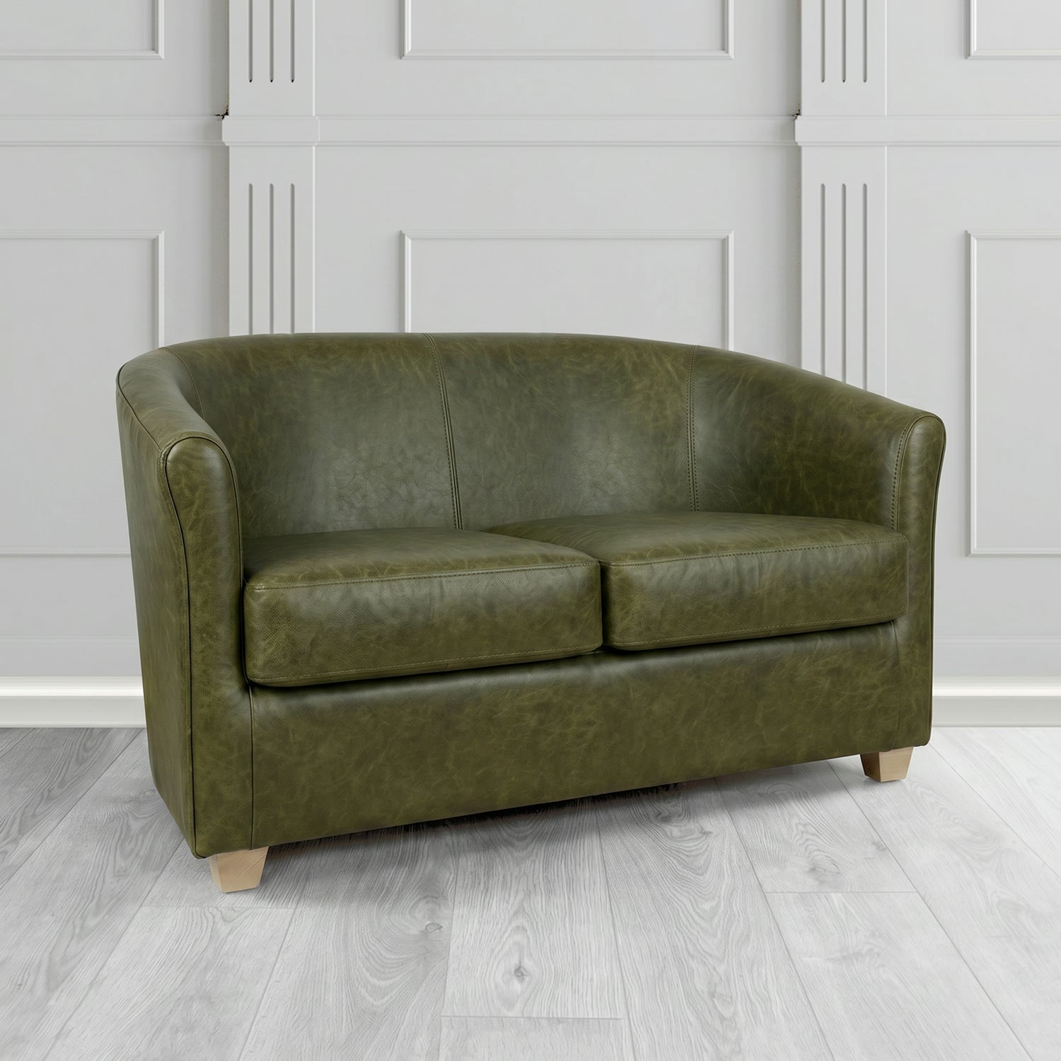 Cannes 2 Seater Tub Sofa in Crest Leather Saloon Semi-Aniline Crib 5 Genuine Leather