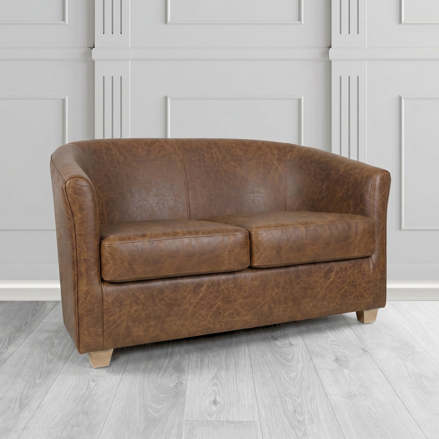 Cannes 2 Seater Tub Sofa in Crest Leather Saloon Semi-Aniline Crib 5 Genuine Leather