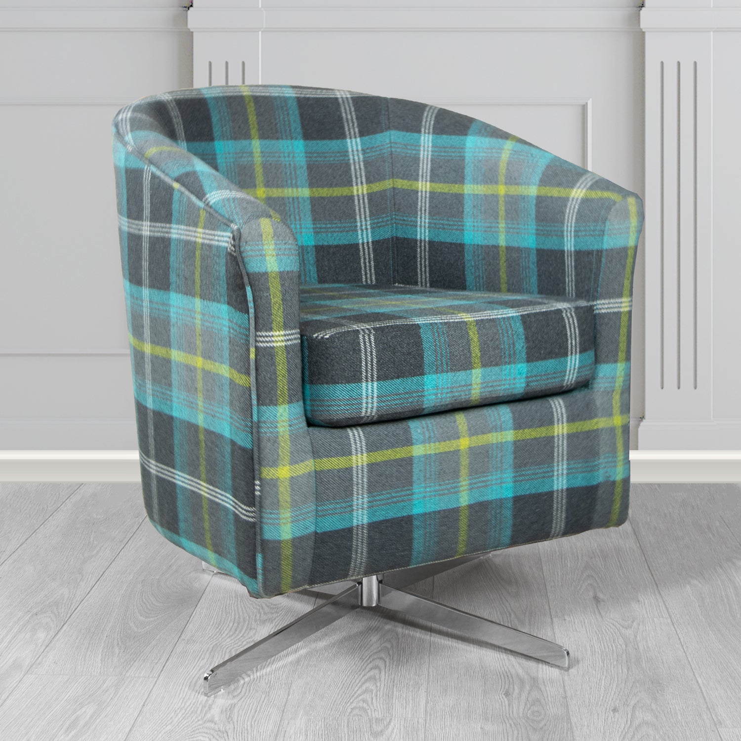 Cannes Swivel Tub Chair in Porter and Stone Balmoral Tartan Fabric
