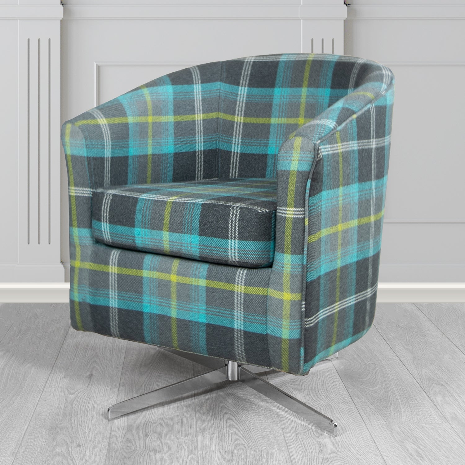 Cannes Swivel Tub Chair in Porter and Stone Balmoral Tartan Fabric