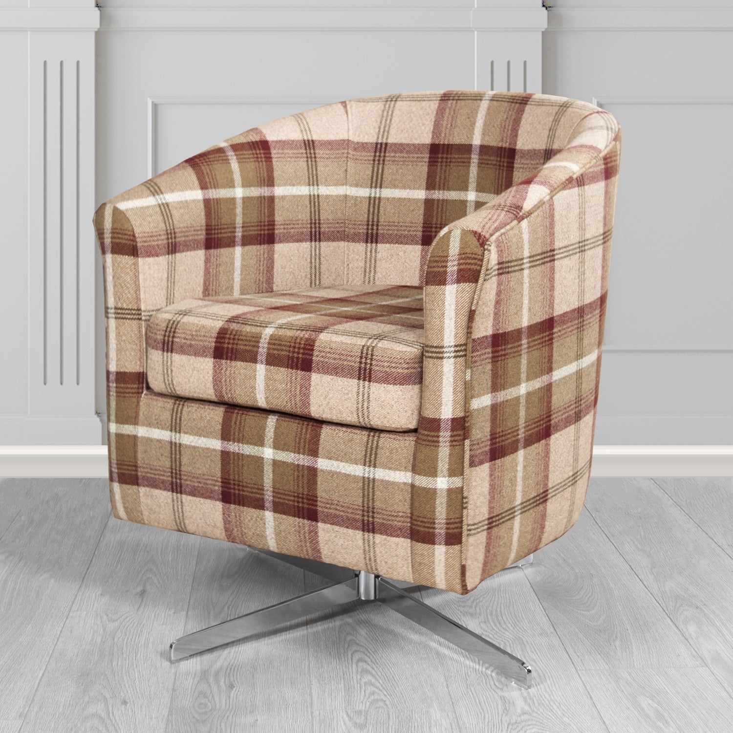 Cannes Swivel Tub Chair in Porter and Stone Balmoral Tartan Fabric