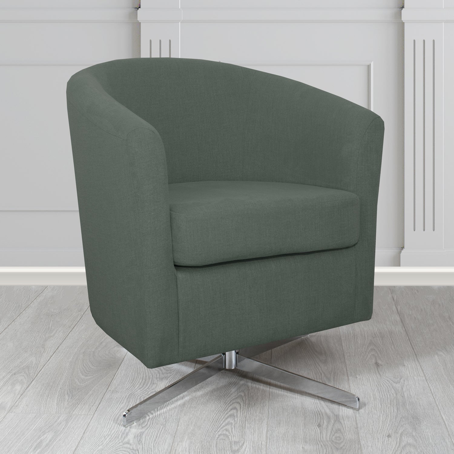 Cannes Swivel Tub Chair in Black Edition Enna Crib 5 Plain Textured Fabric