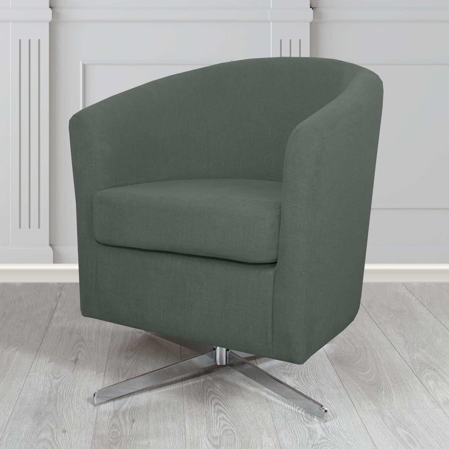 Cannes Swivel Tub Chair in Black Edition Enna Crib 5 Plain Textured Fabric