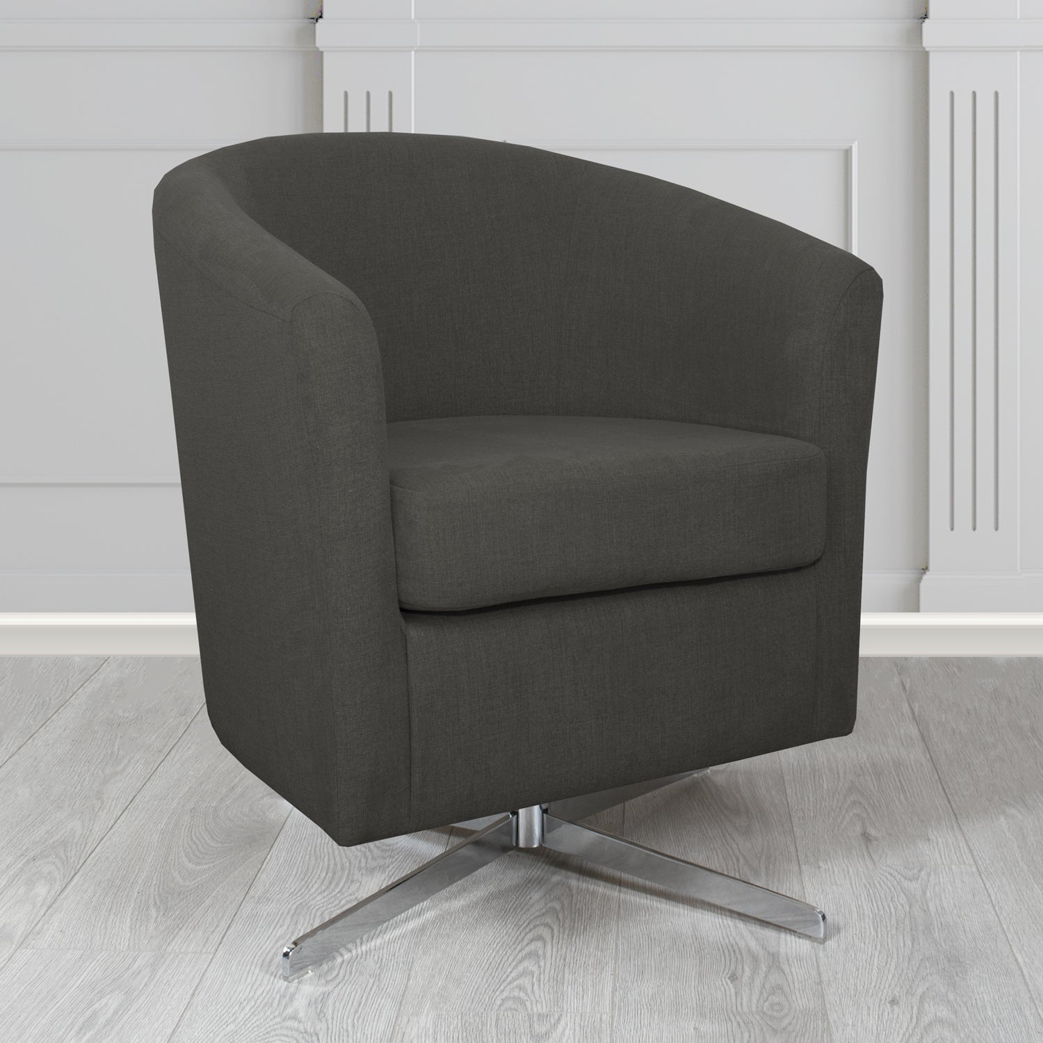 Cannes Swivel Tub Chair in Black Edition Enna Crib 5 Plain Textured Fabric