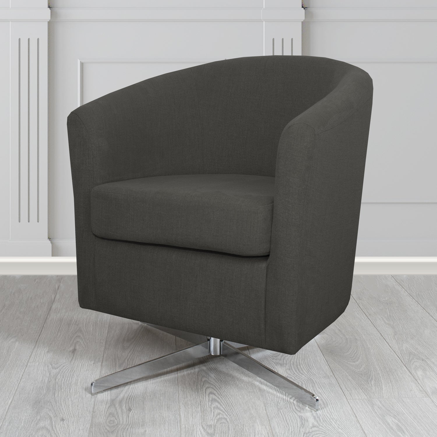 Cannes Swivel Tub Chair in Black Edition Enna Crib 5 Plain Textured Fabric