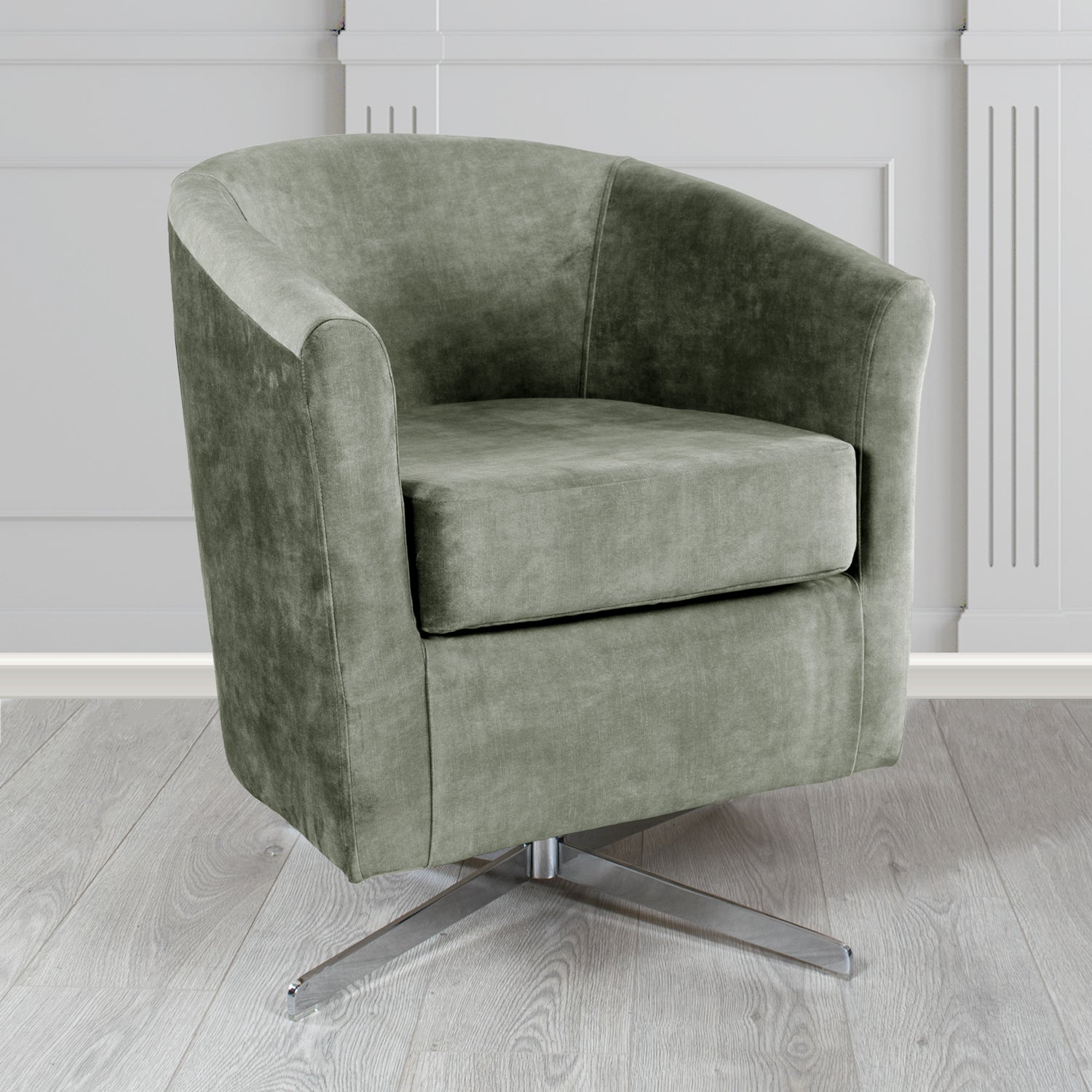 Cannes Swivel Tub Chair in Clarke and Clarke Martello Plain Textured Velvet Fabric