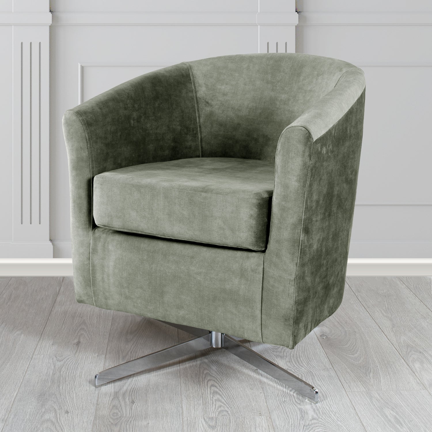 Cannes Swivel Tub Chair in Clarke and Clarke Martello Plain Textured Velvet Fabric