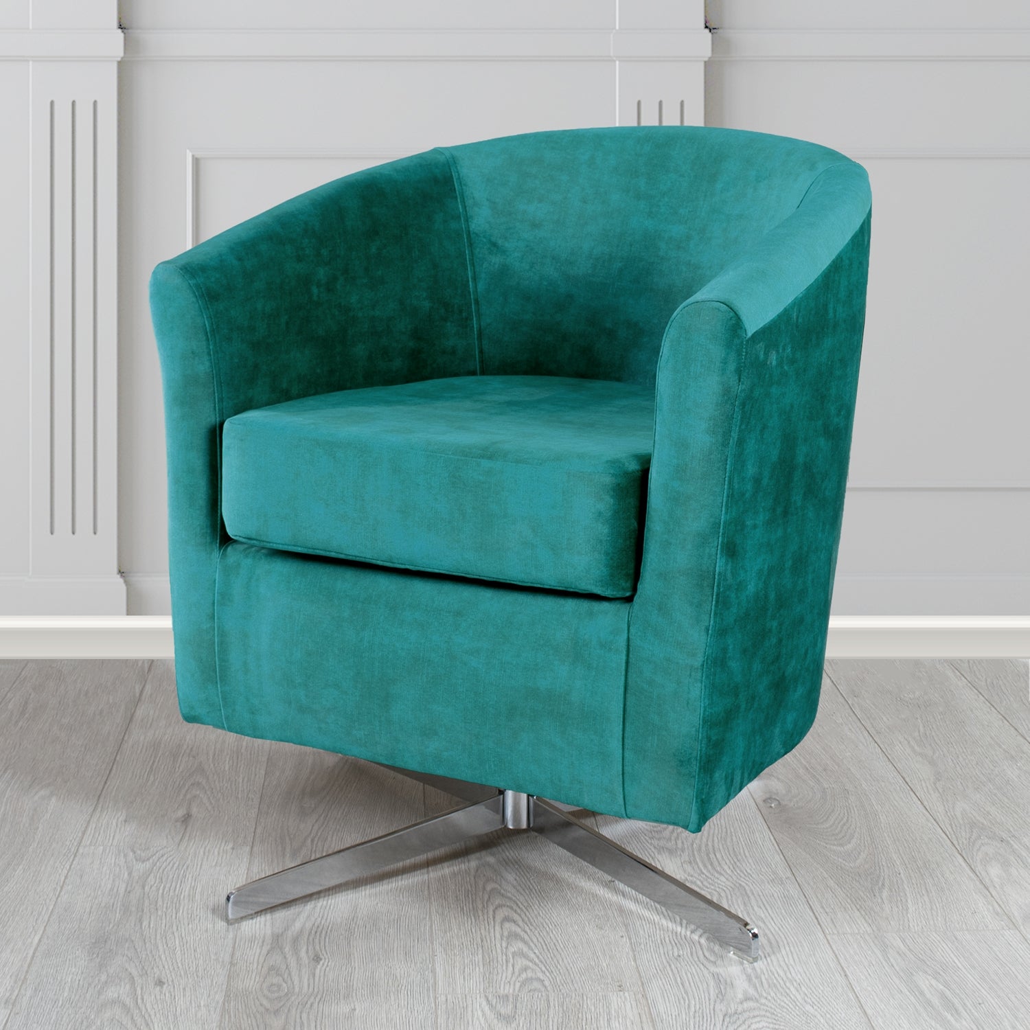 Cannes Swivel Tub Chair in Clarke and Clarke Martello Plain Textured Velvet Fabric