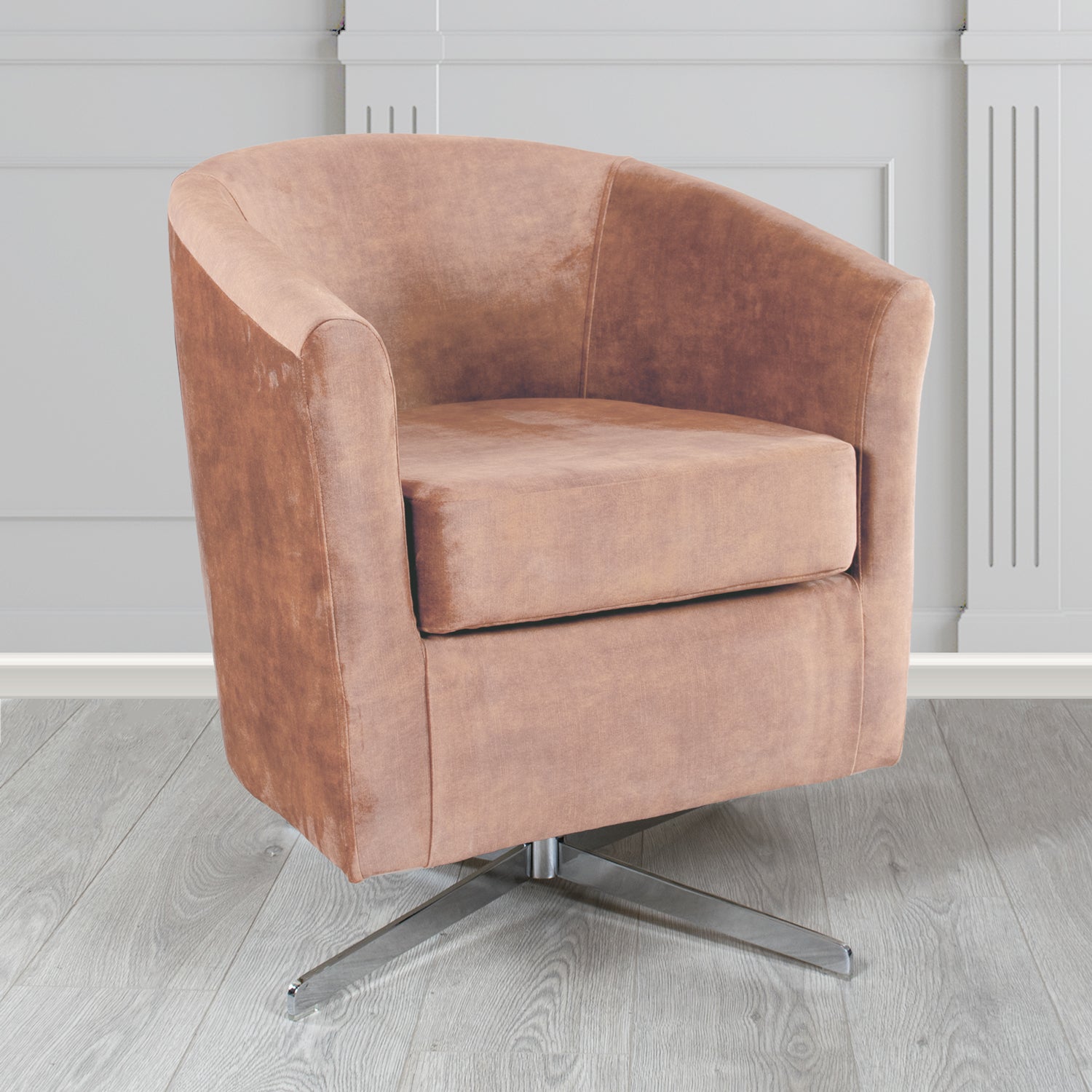 Cannes Swivel Tub Chair in Clarke and Clarke Martello Plain Textured Velvet Fabric