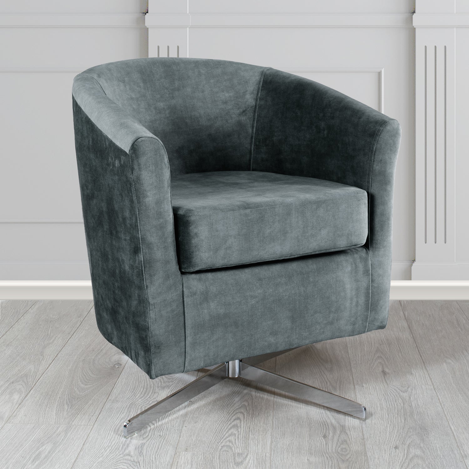 Cannes Swivel Tub Chair in Clarke and Clarke Martello Plain Textured Velvet Fabric