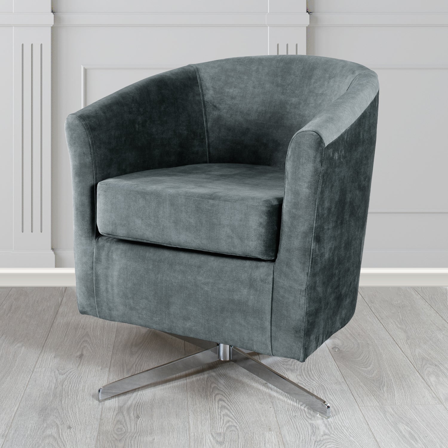 Cannes Swivel Tub Chair in Clarke and Clarke Martello Plain Textured Velvet Fabric