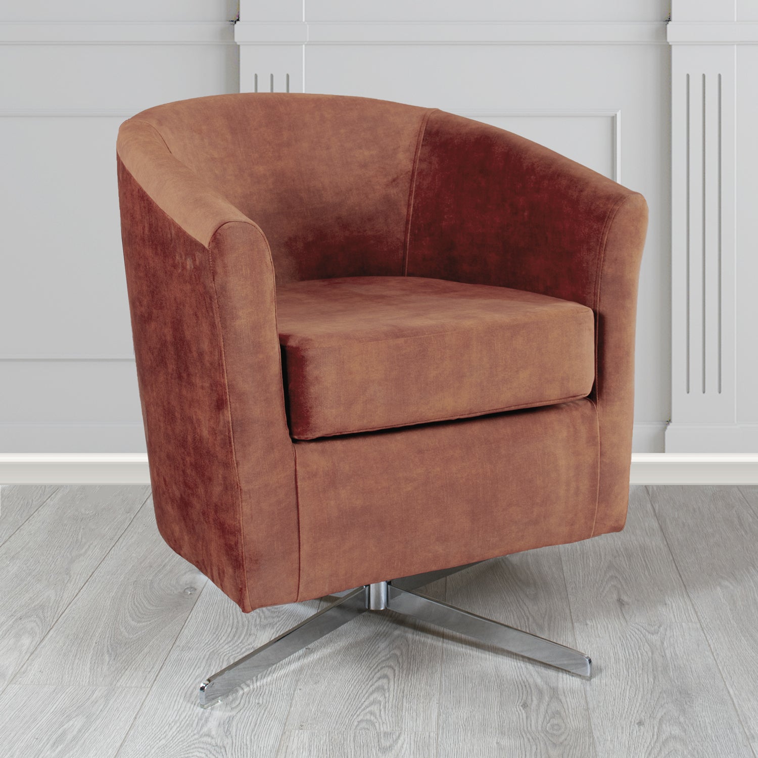 Cannes Swivel Tub Chair in Clarke and Clarke Martello Plain Textured Velvet Fabric