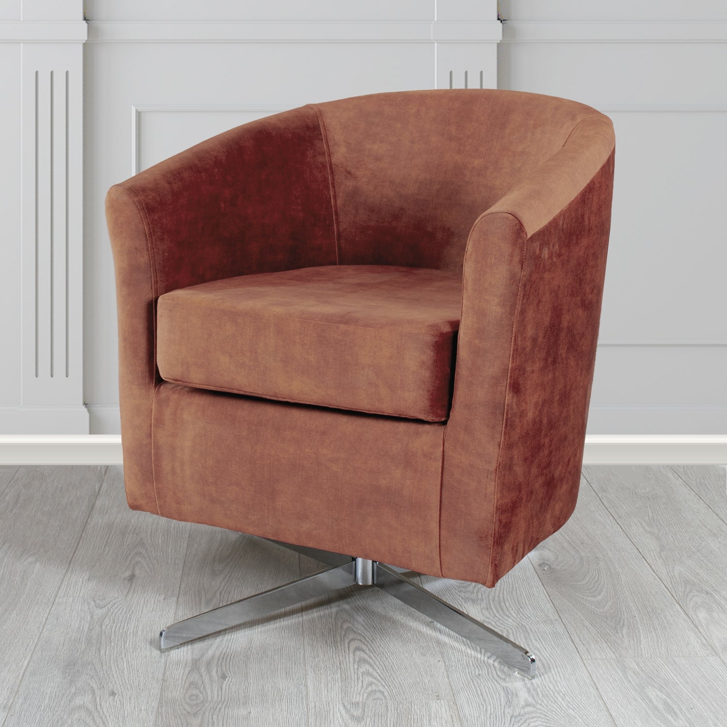 Cannes Swivel Tub Chair in Clarke and Clarke Martello Plain Textured Velvet Fabric