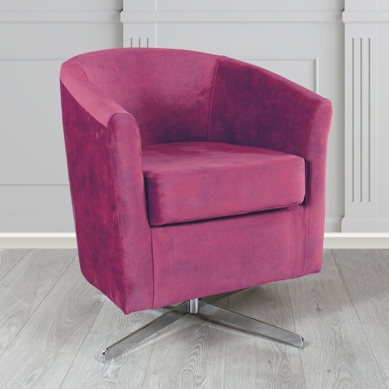 Cannes Swivel Tub Chair in Clarke and Clarke Martello Plain Textured Velvet Fabric