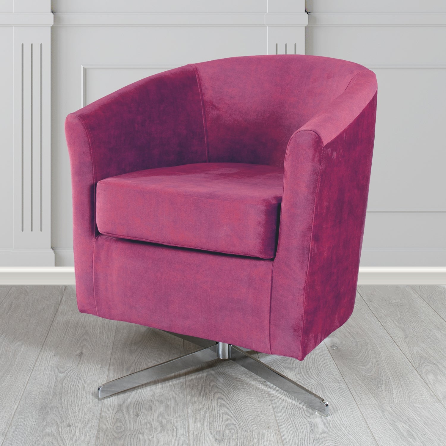 Cannes Swivel Tub Chair in Clarke and Clarke Martello Plain Textured Velvet Fabric