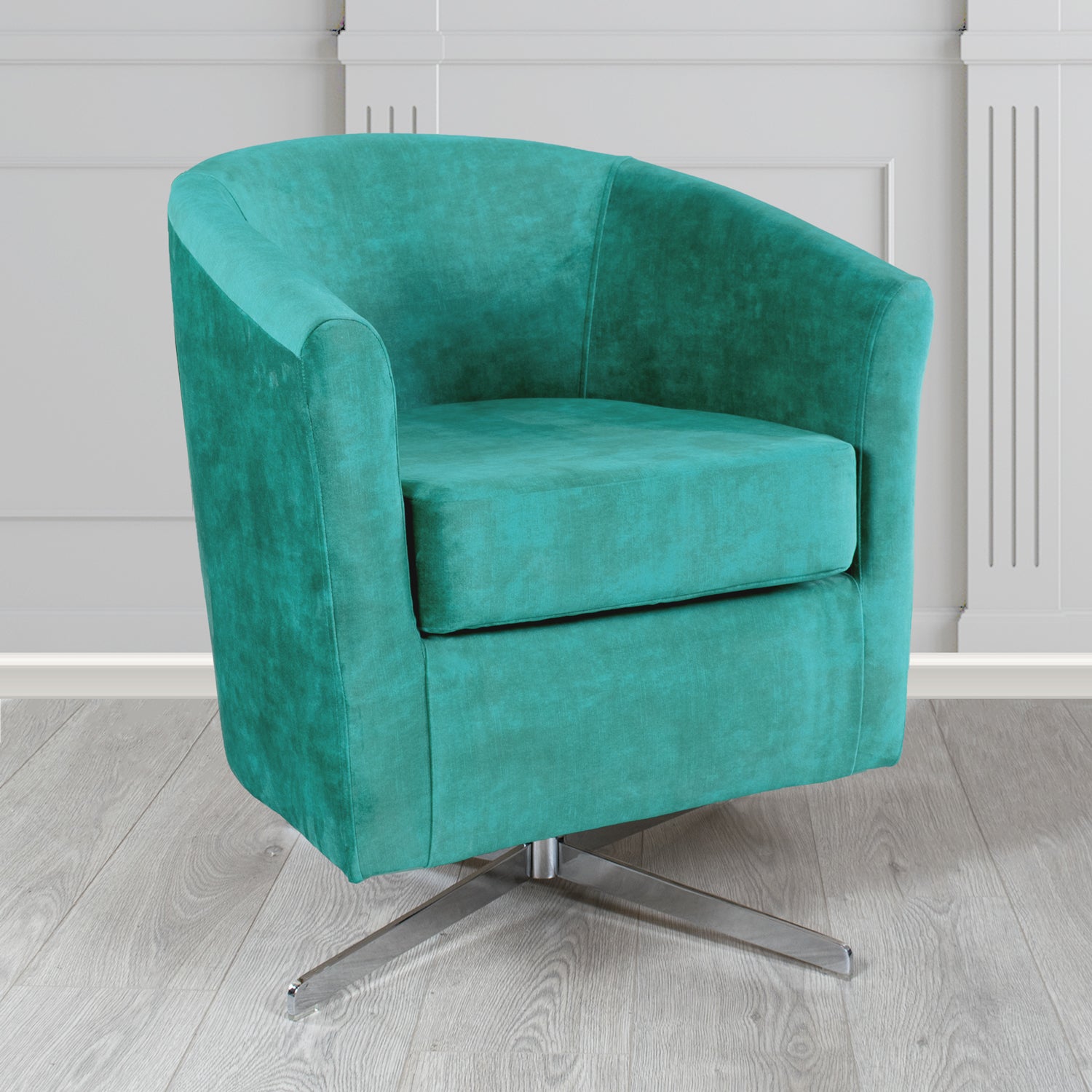 Cannes Swivel Tub Chair in Clarke and Clarke Martello Plain Textured Velvet Fabric