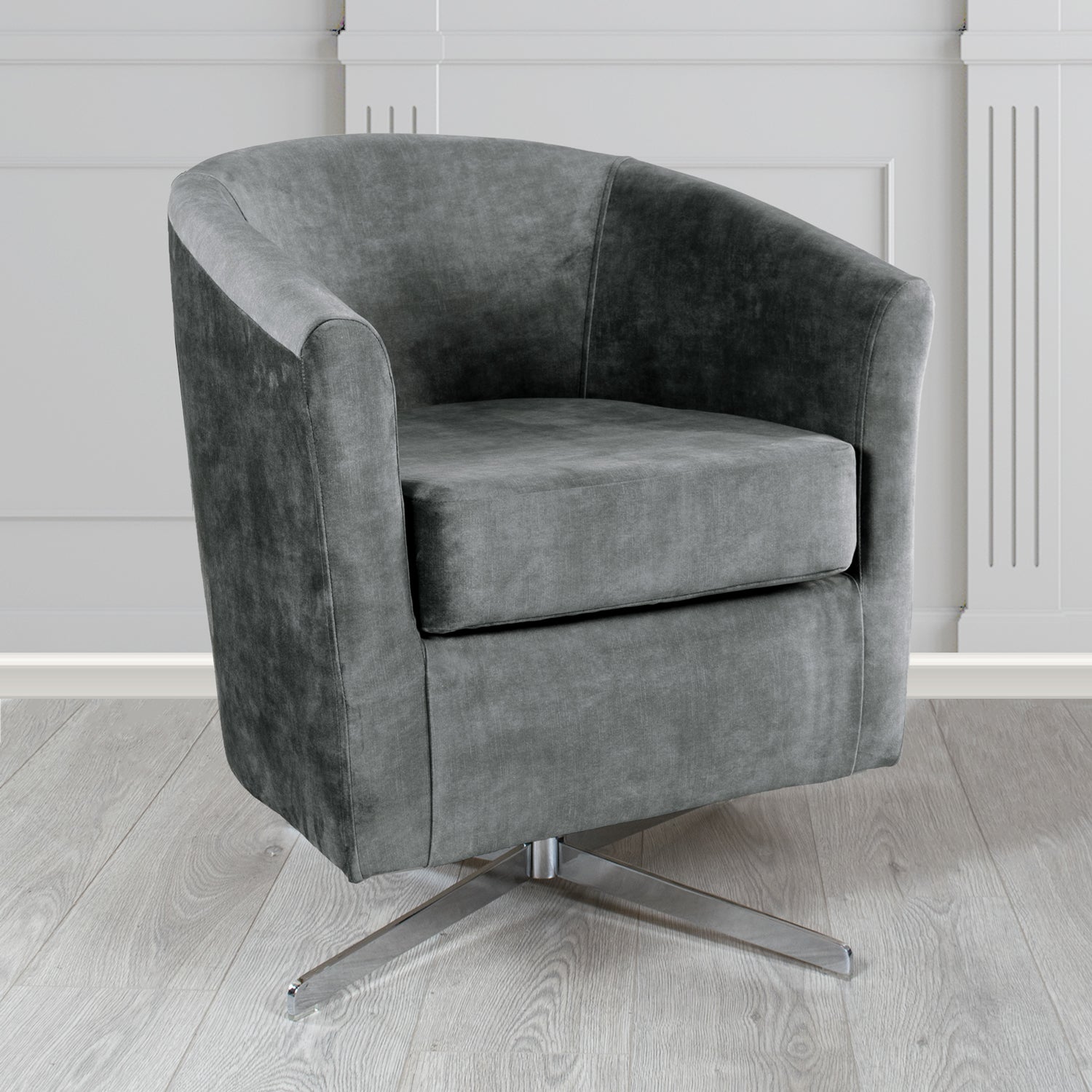 Cannes Swivel Tub Chair in Clarke and Clarke Martello Plain Textured Velvet Fabric