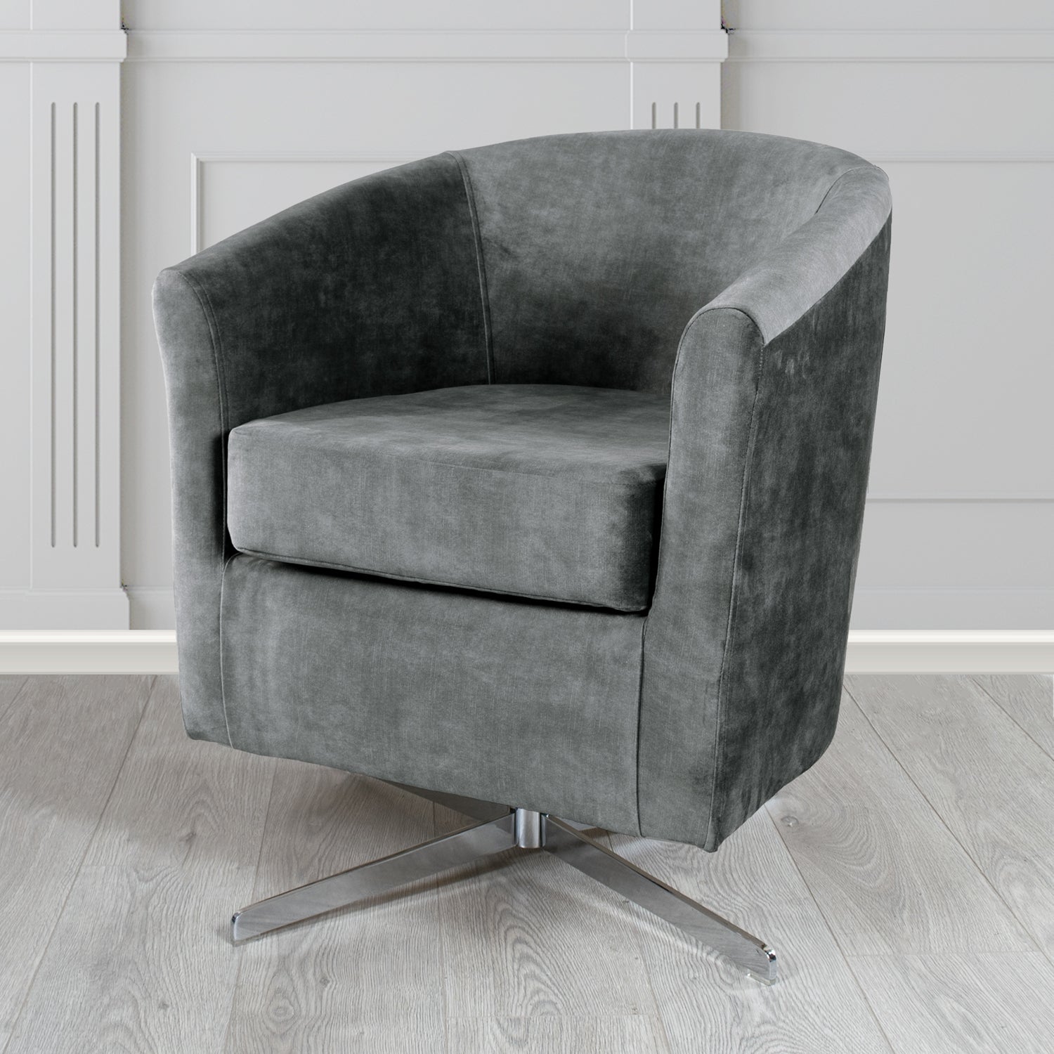 Cannes Swivel Tub Chair in Clarke and Clarke Martello Plain Textured Velvet Fabric
