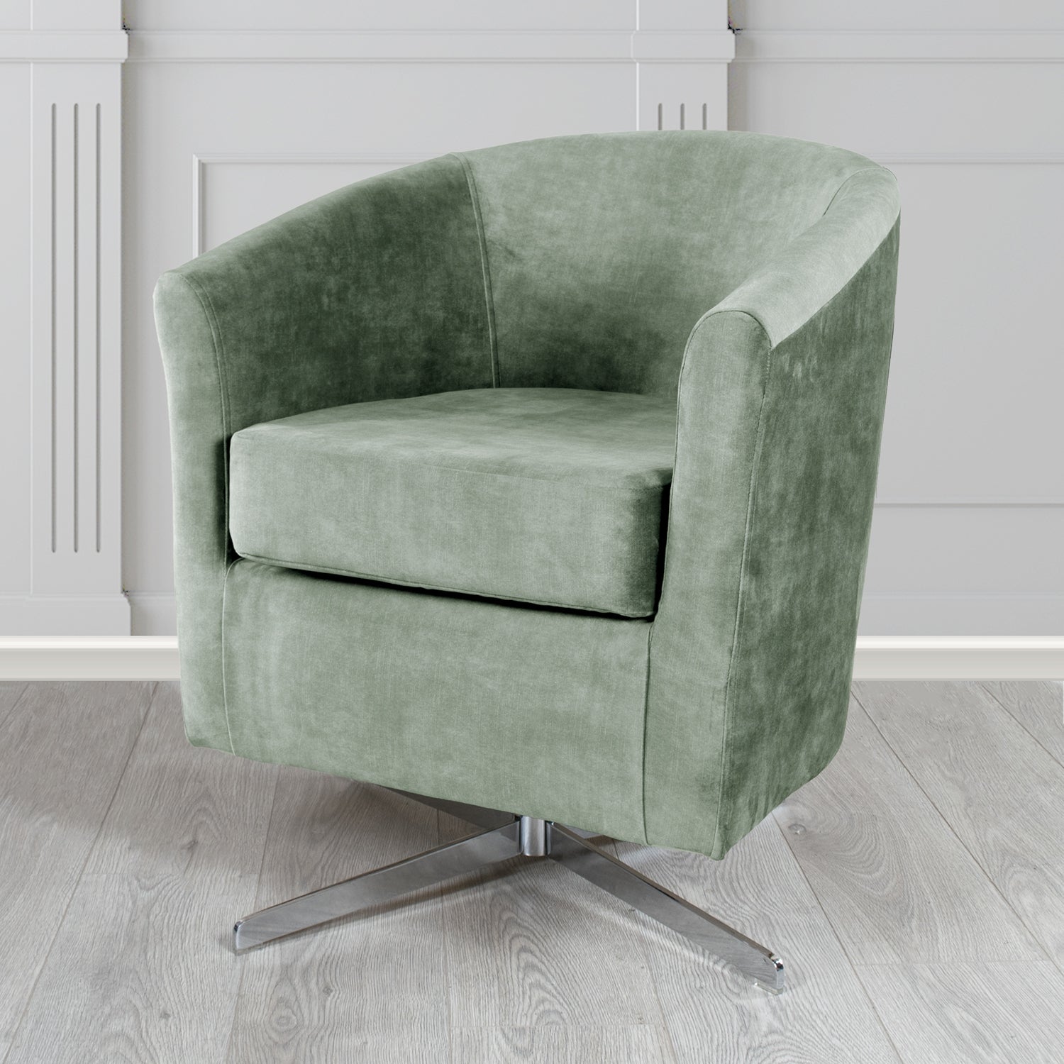 Cannes Swivel Tub Chair in Clarke and Clarke Martello Plain Textured Velvet Fabric