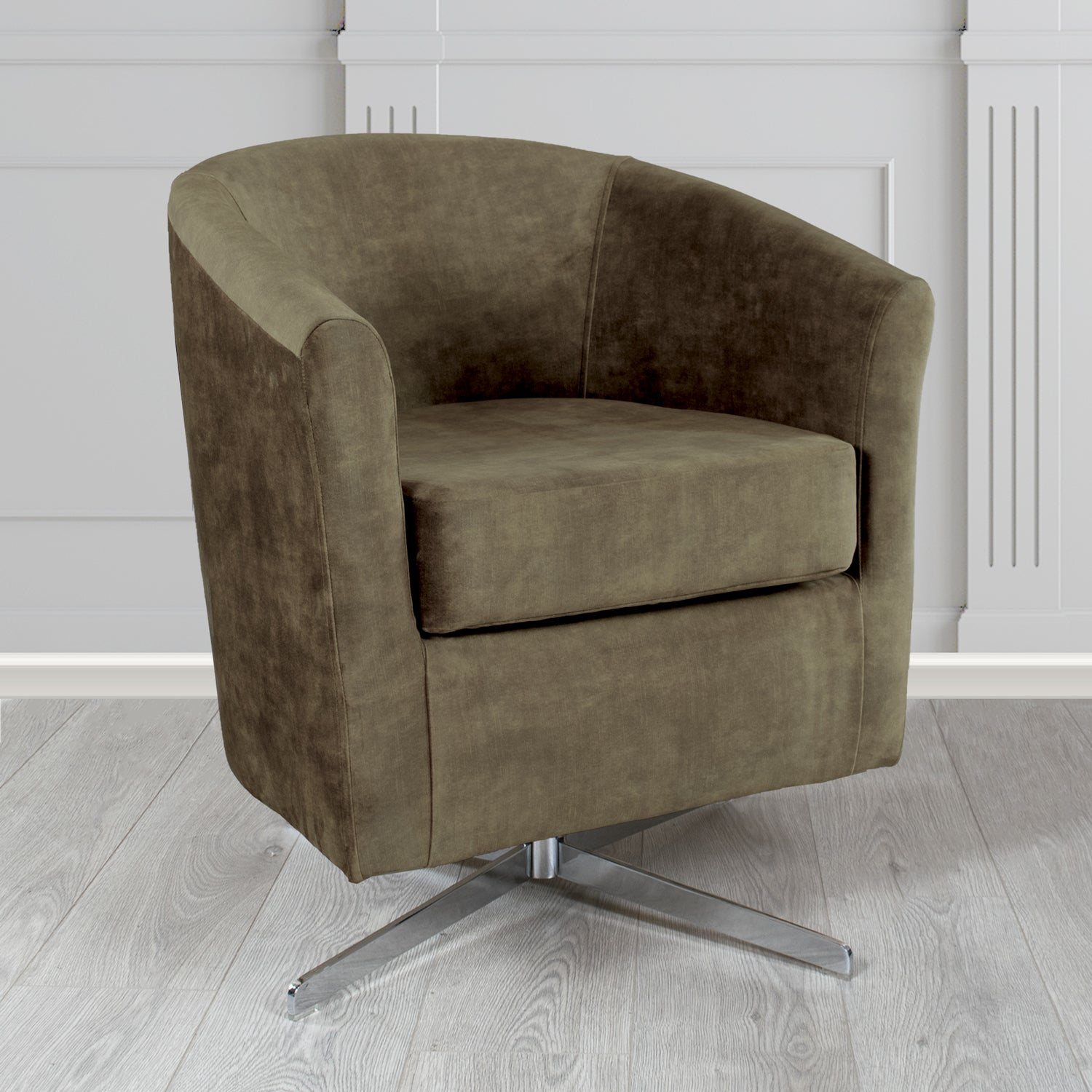 Cannes Swivel Tub Chair in Clarke and Clarke Martello Plain Textured Velvet Fabric