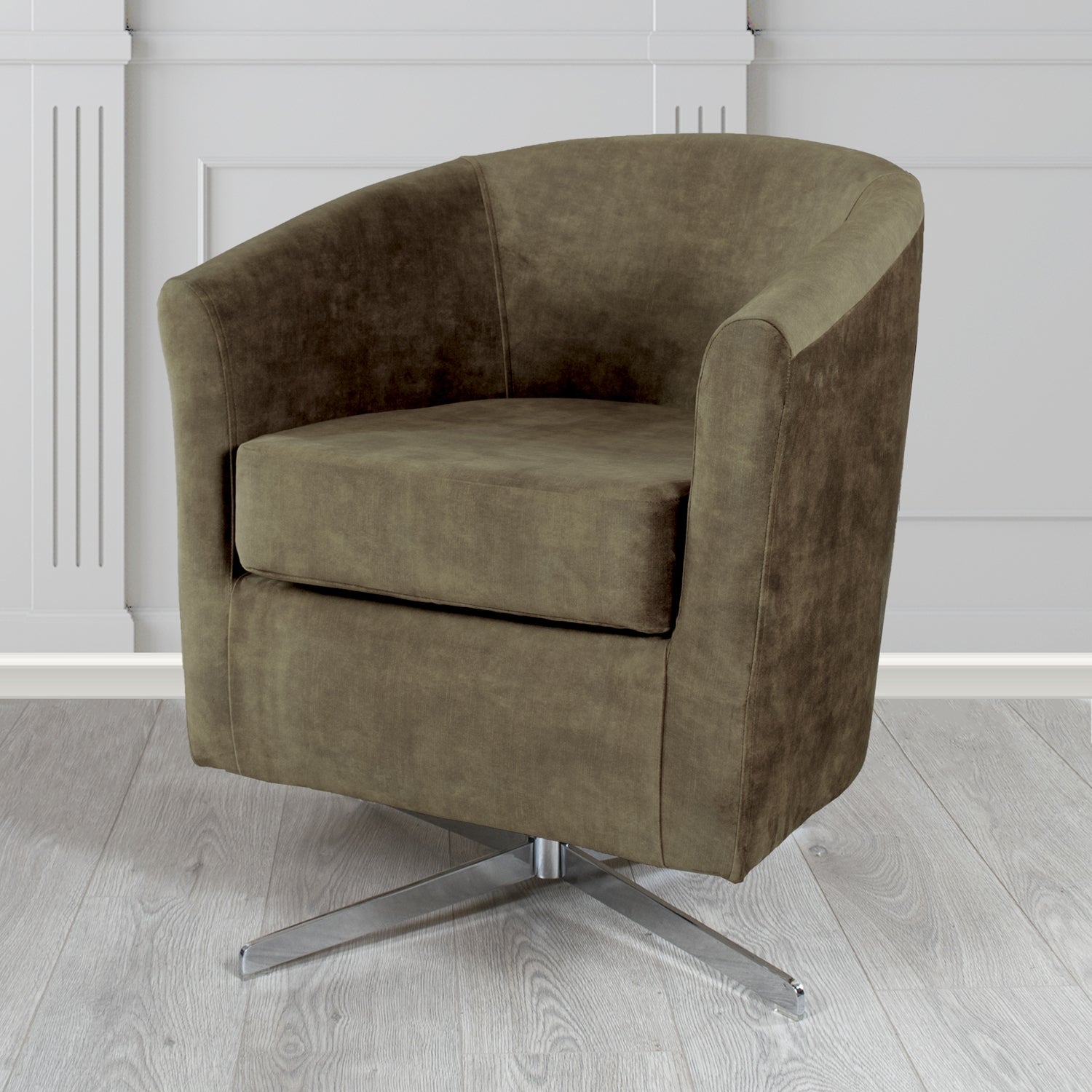 Cannes Swivel Tub Chair in Clarke and Clarke Martello Plain Textured Velvet Fabric