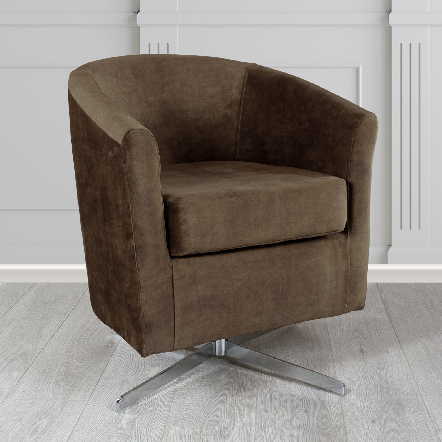 Cannes Swivel Tub Chair in Clarke and Clarke Martello Plain Textured Velvet Fabric