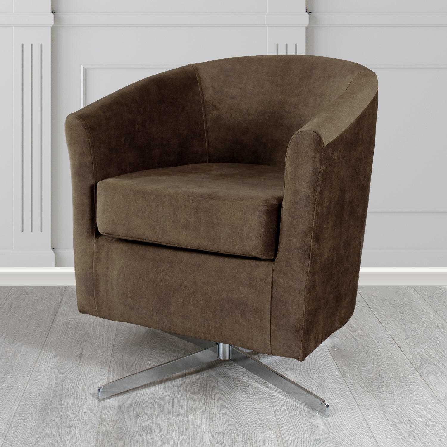 Cannes Swivel Tub Chair in Clarke and Clarke Martello Plain Textured Velvet Fabric