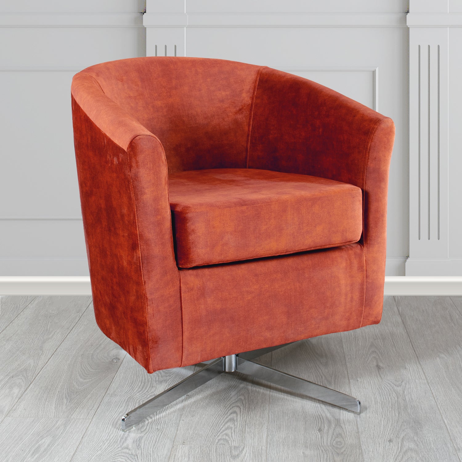 Cannes Swivel Tub Chair in Clarke and Clarke Martello Plain Textured Velvet Fabric