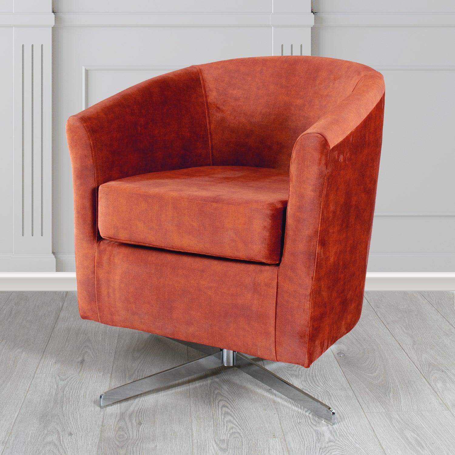 Cannes Swivel Tub Chair in Clarke and Clarke Martello Plain Textured Velvet Fabric